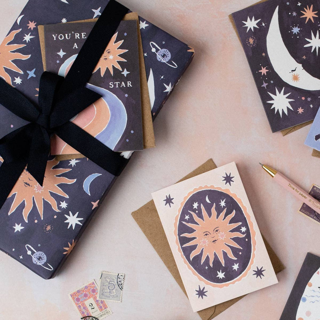 Sun and Moon Gift Wrap | Sun Print Wrapping Paper Sheet