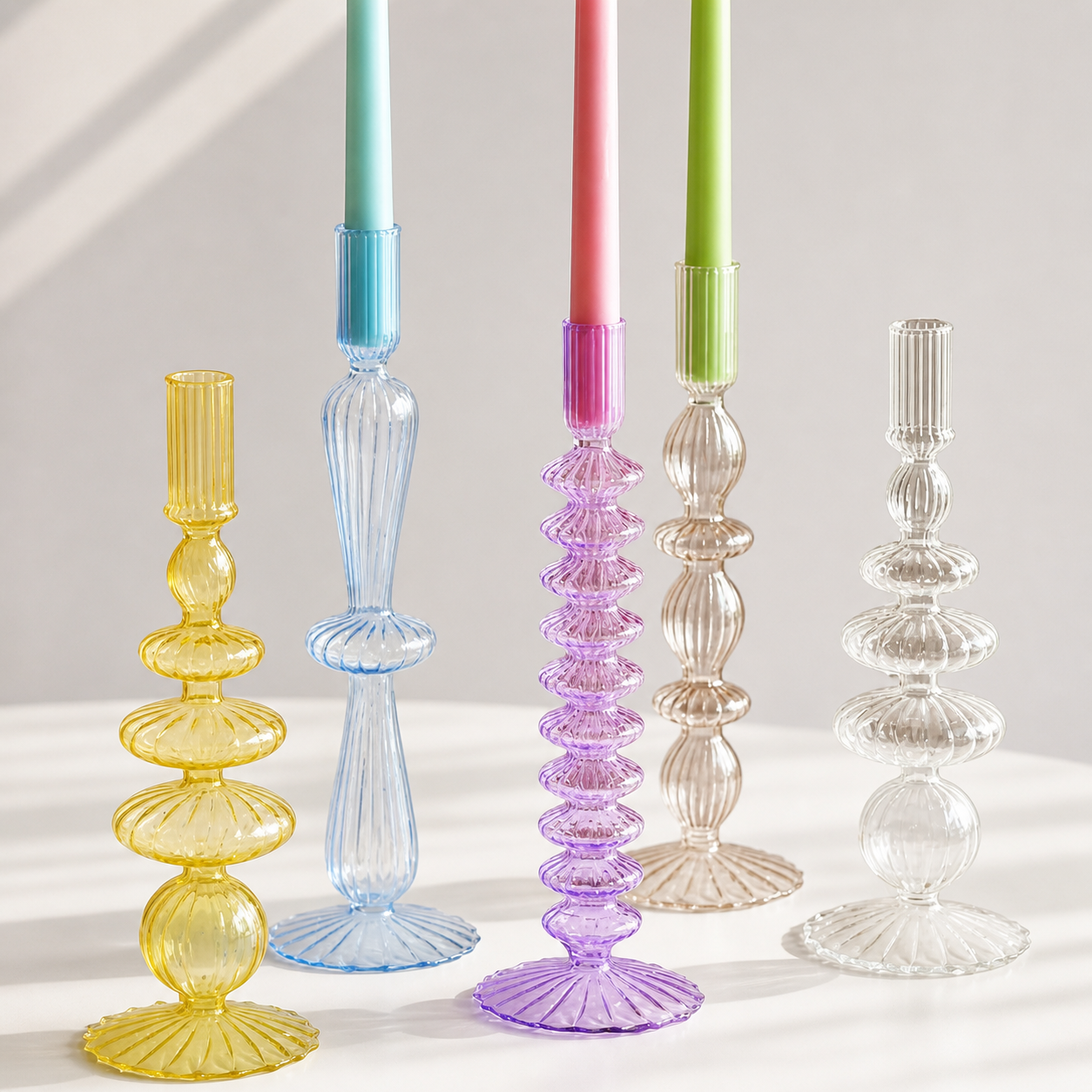 Lace Glass Taper Candle Holder – Colorful Candlestick