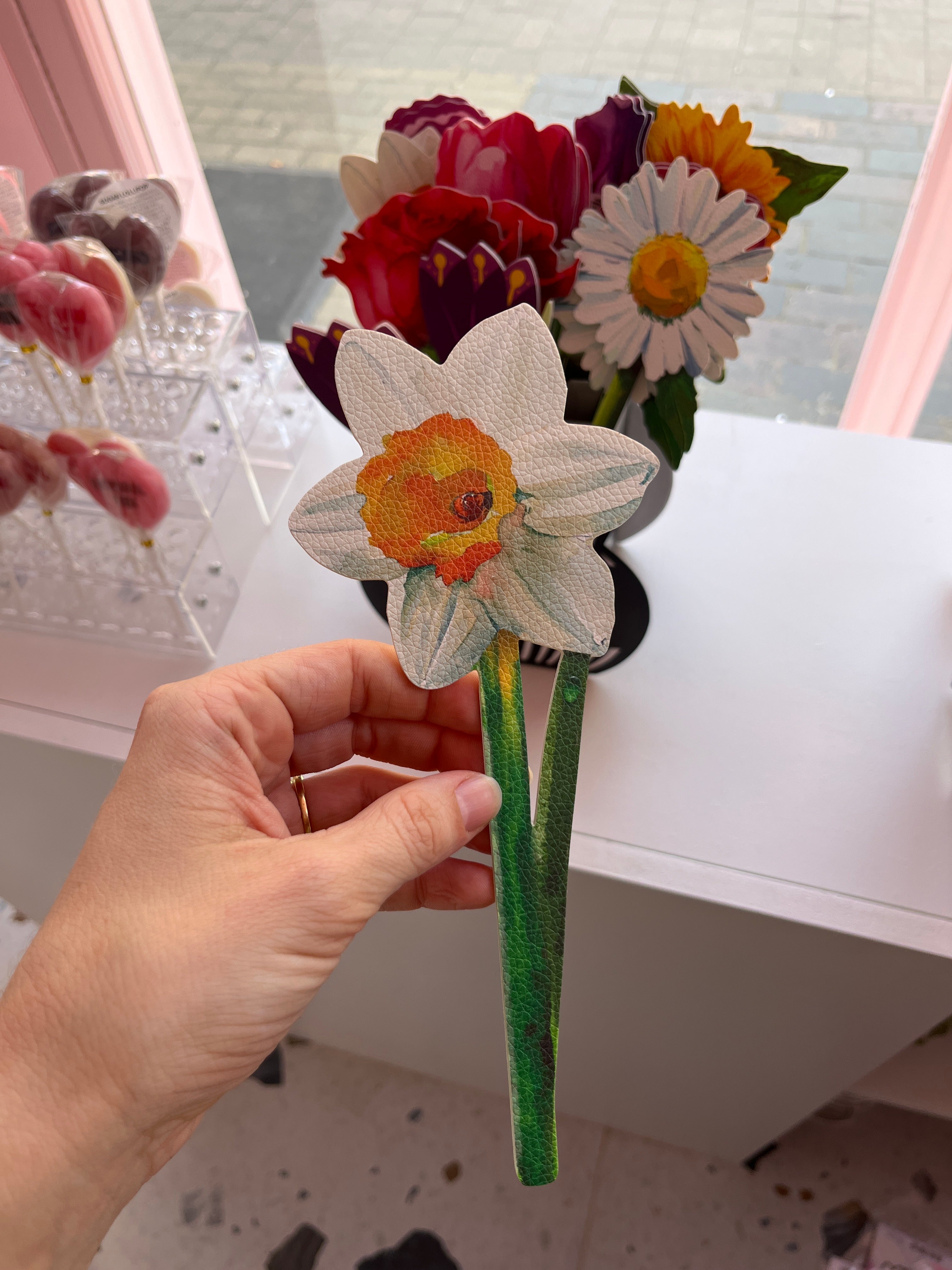 Vegan leather Flower Bookmark (daffodil)