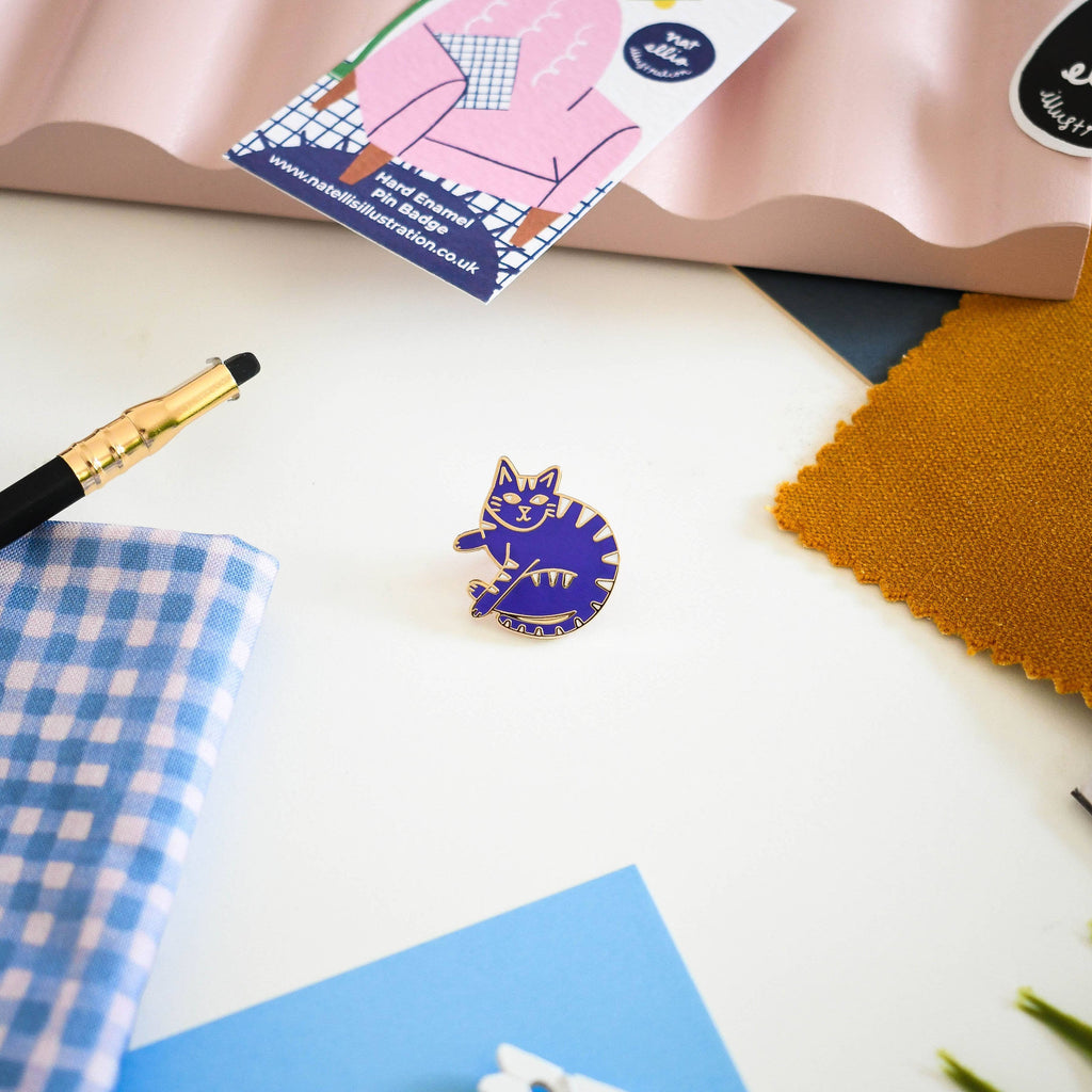 Nat ElIis Illustration - Curled Up Cat Luxury Enamel Pin