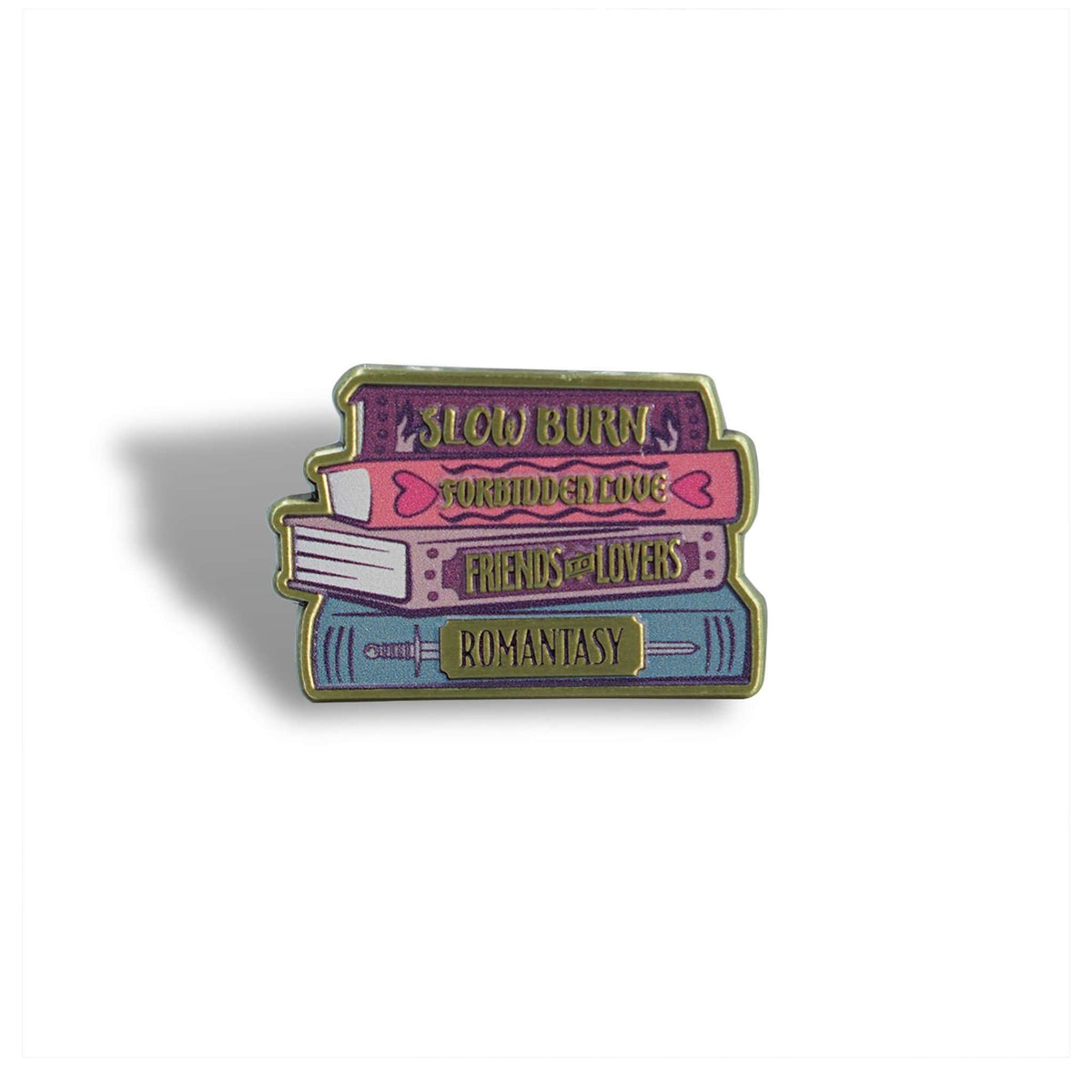 Romantasy Book Stack Pin for Readers