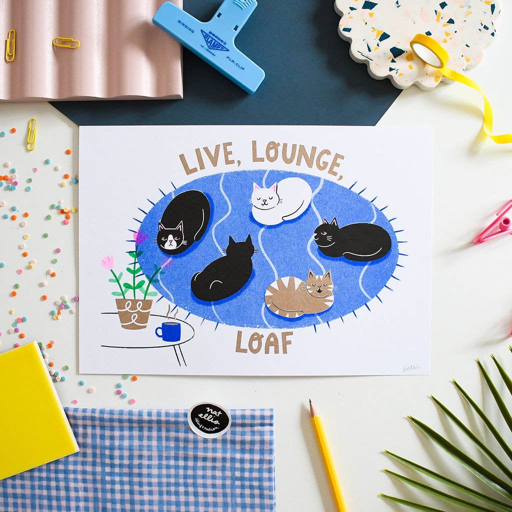 Nat Ellis Illustrations - Live, Lounge, Loaf Heavyweight Riso Print