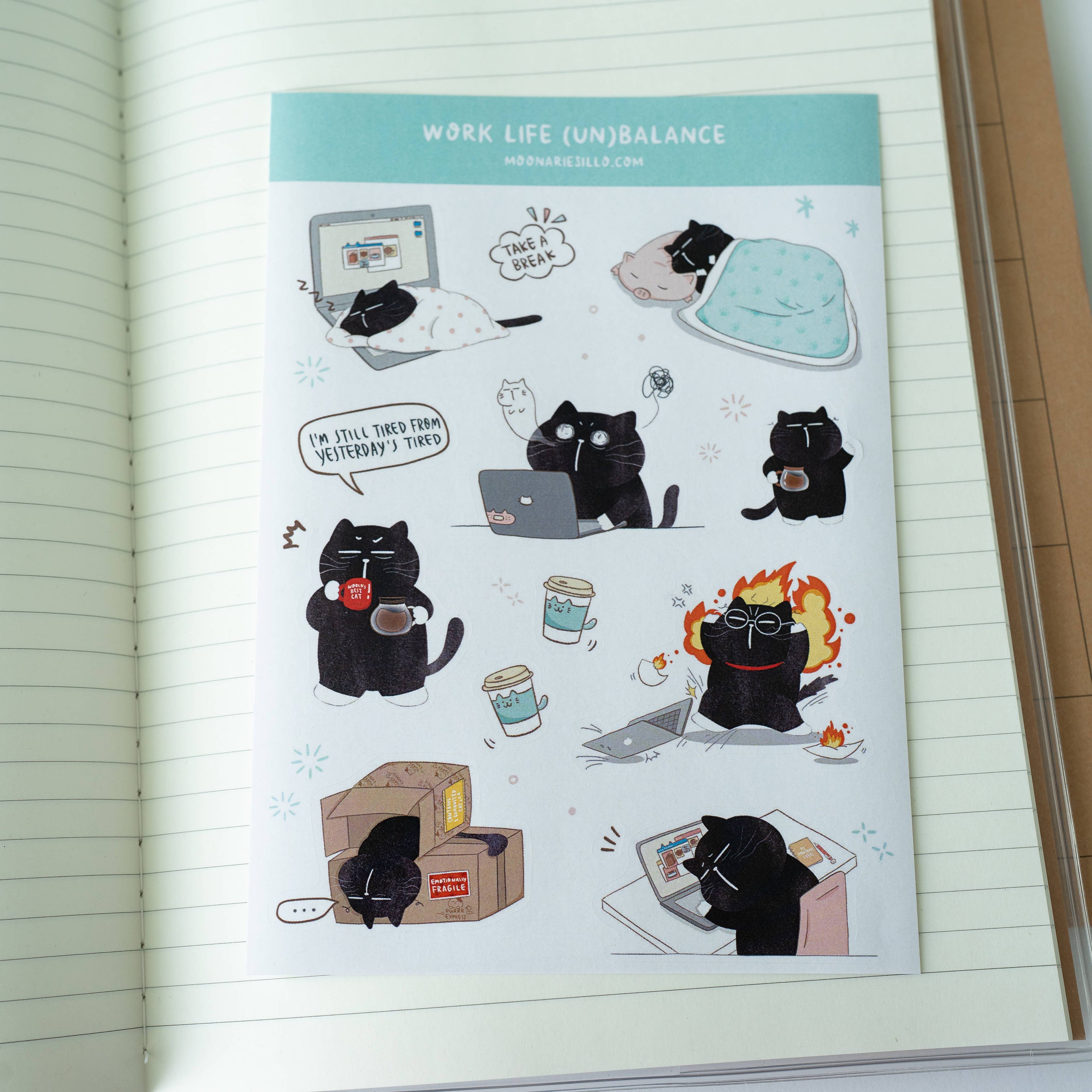 Funny Work Life Cat Sticker Sheet