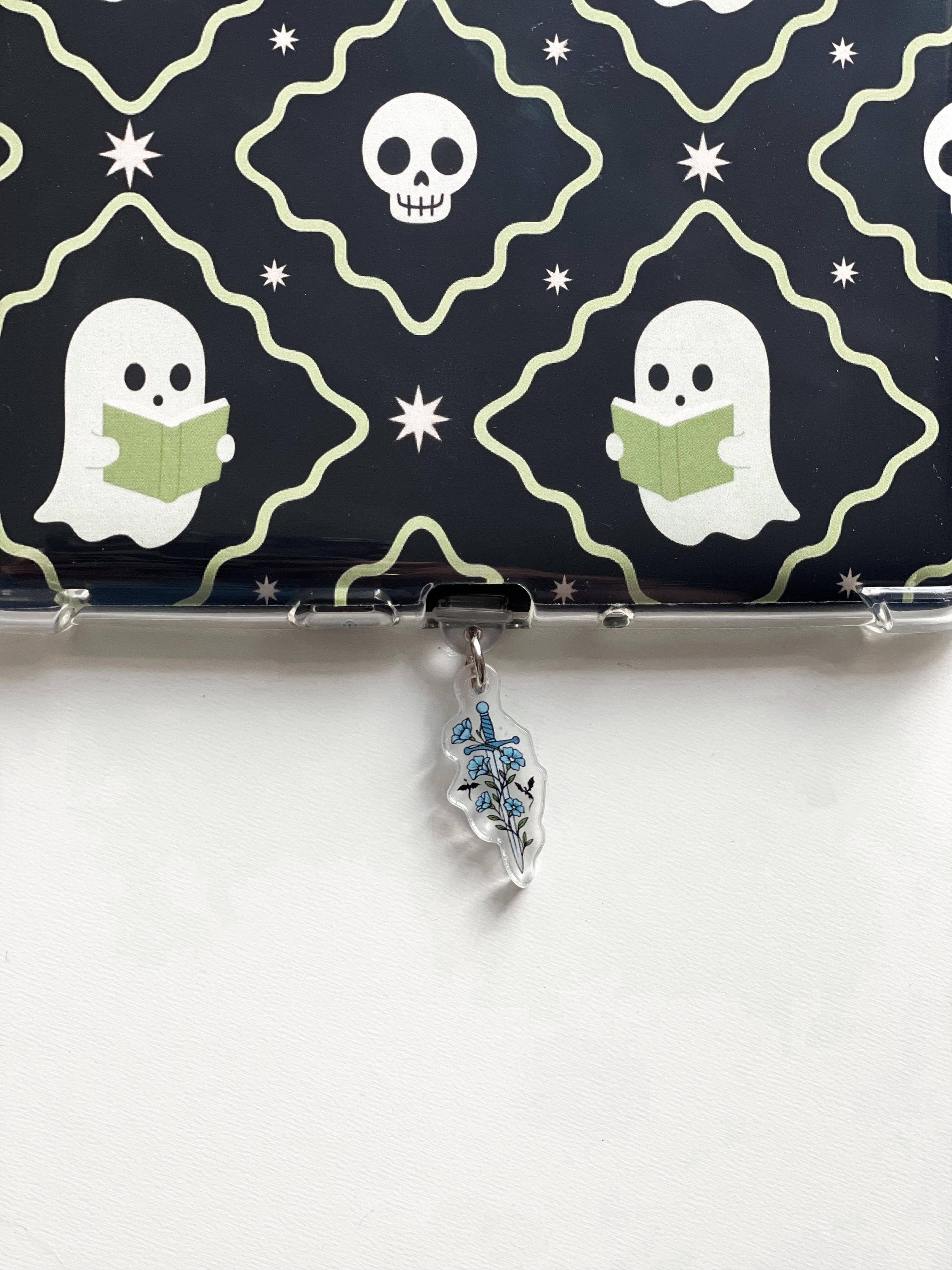 Liv Lee Designs - Blue Floral Fantasy E-Reader Charm Dragon Dust Plug