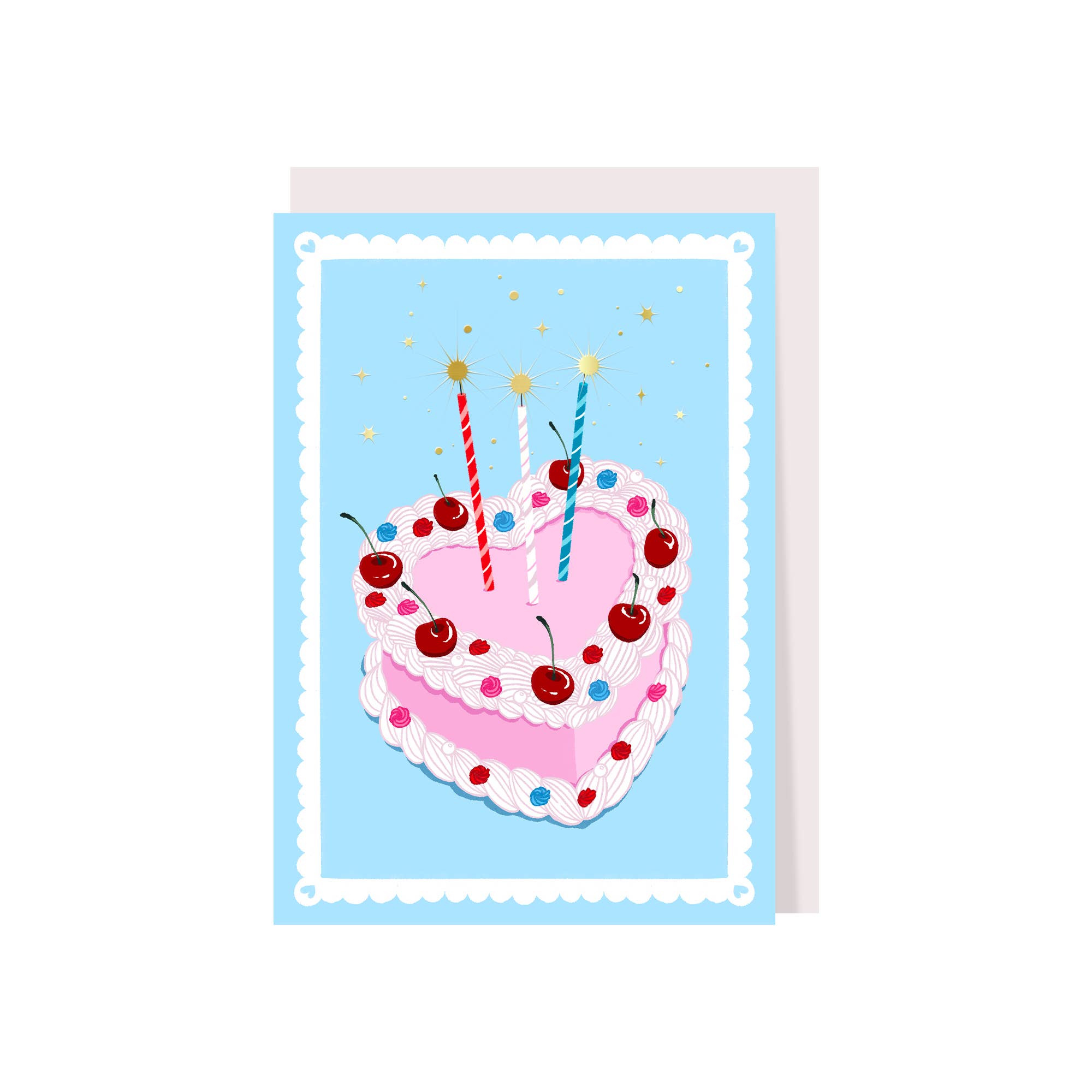 Vintage Heart Cake - Illustrated greeting card with gold foil