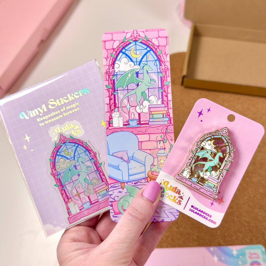 Library Window Liquid Glitter Enamel Pin – Bookish Fantasy Pin