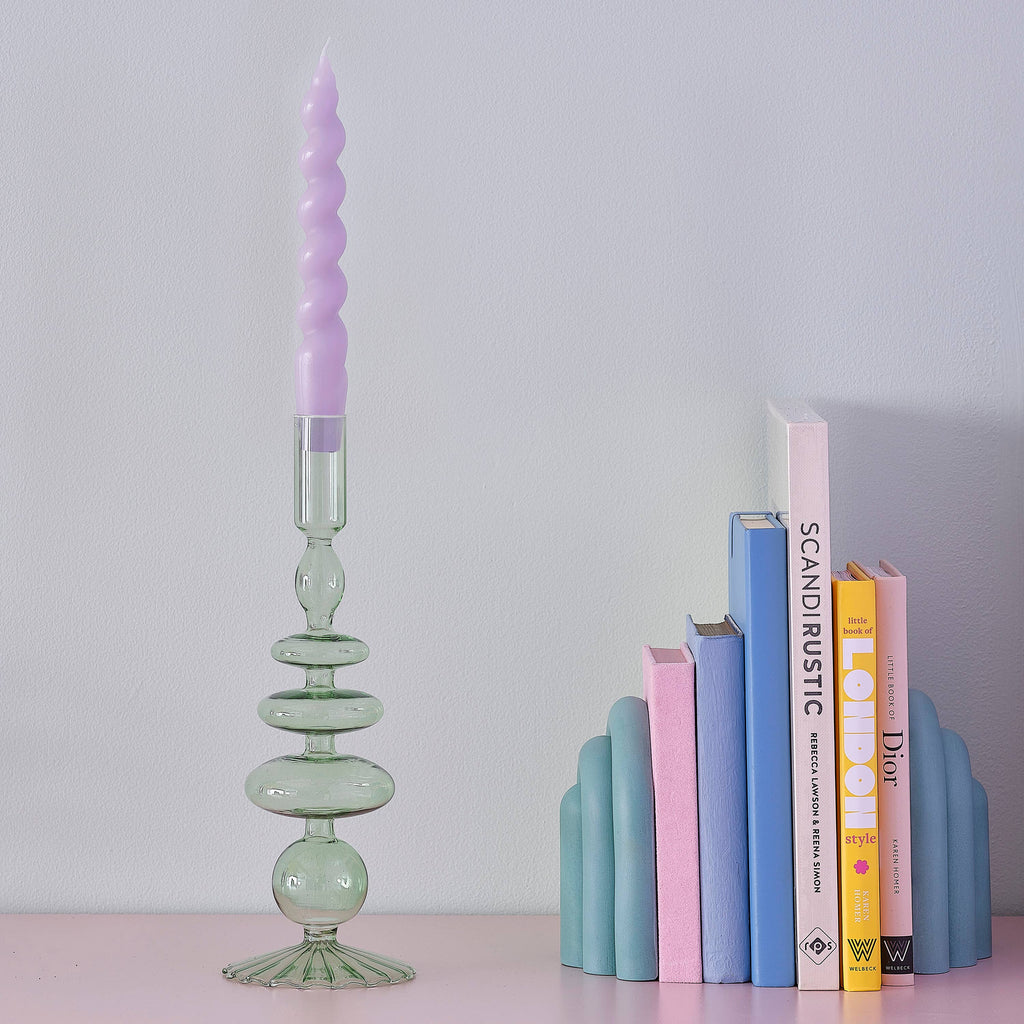 Green Glass Bubble Dinner Candle Holder