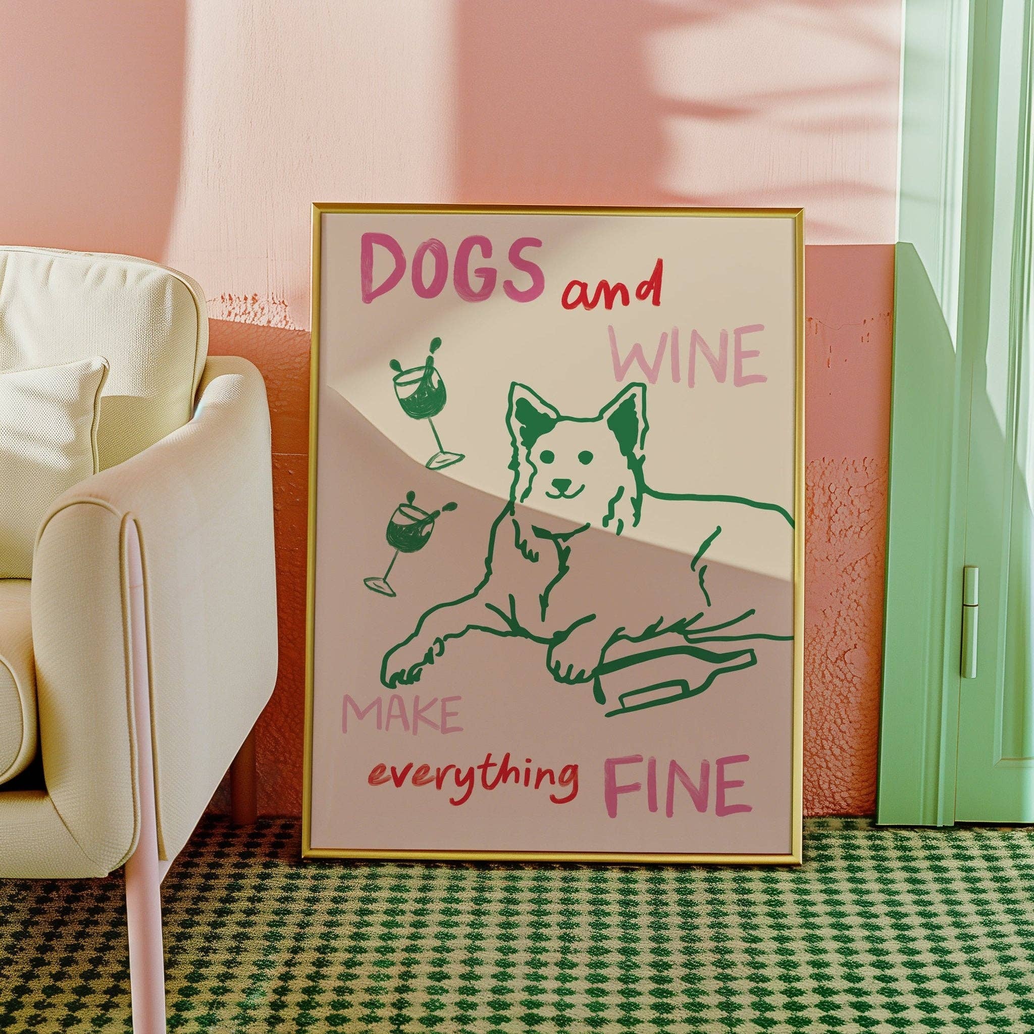 Dogs and Wine Kitchen Print