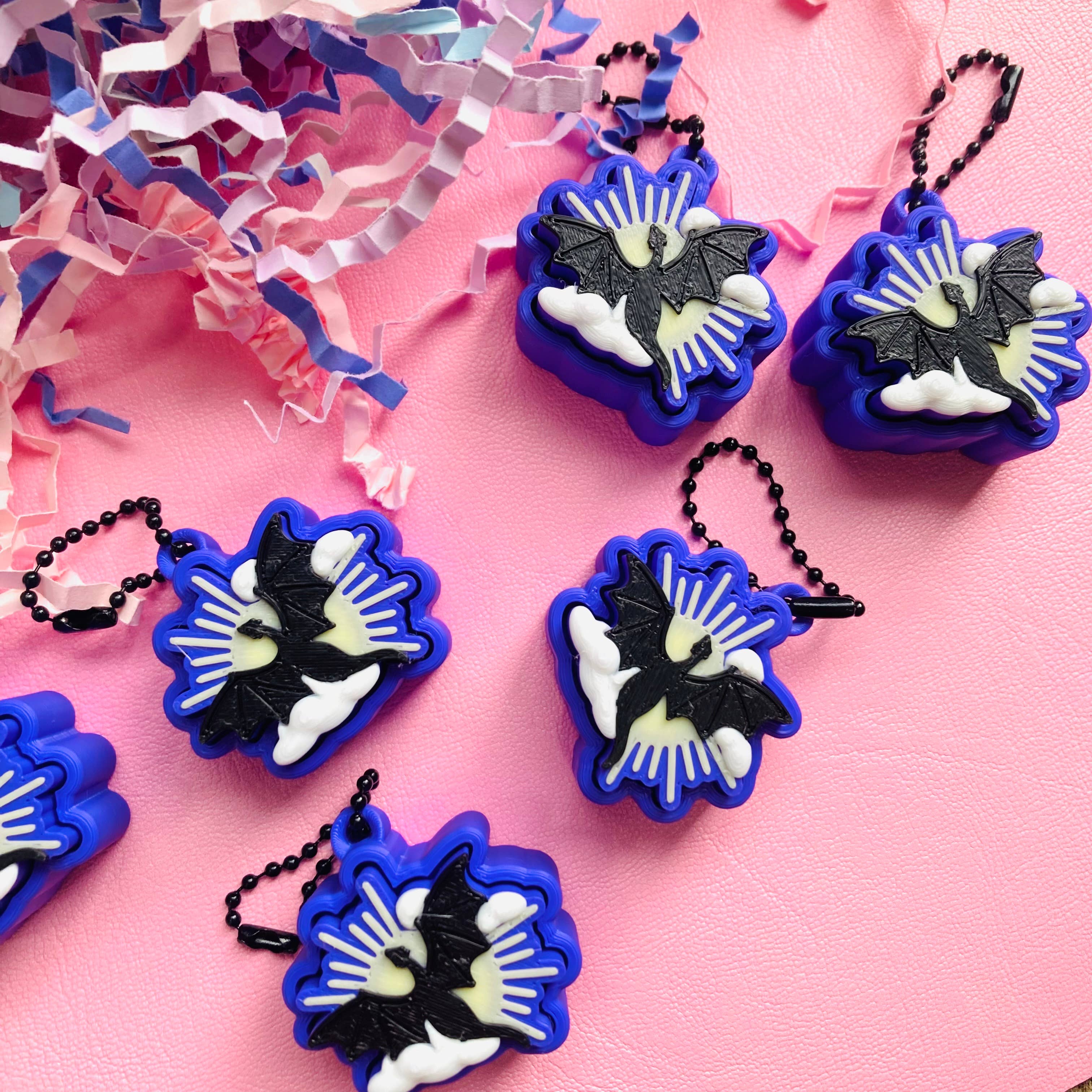 3D Printed Purple Fantasy Dragon Fidget Clicker Keychain