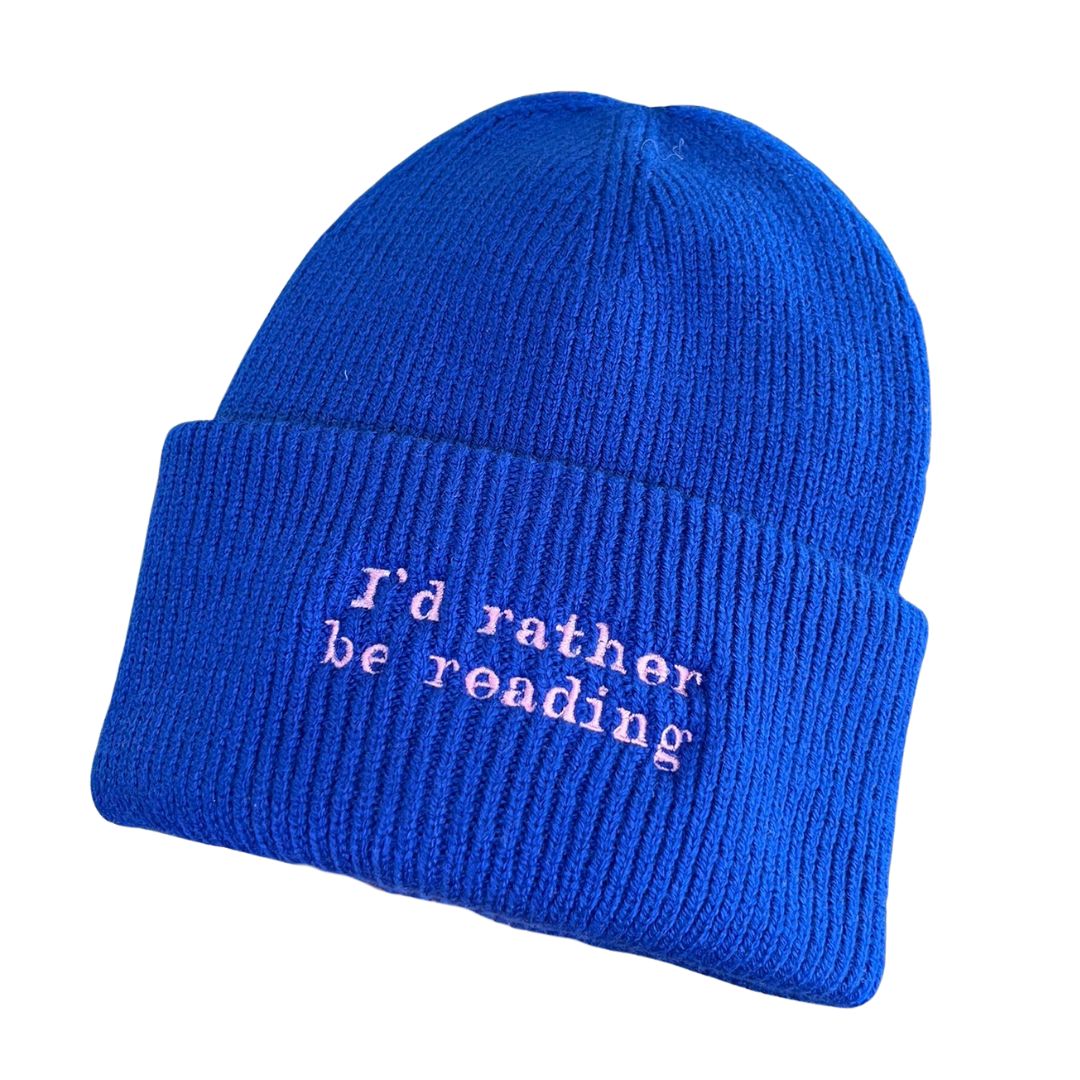 "I'd rather be reading" embroidered beanie