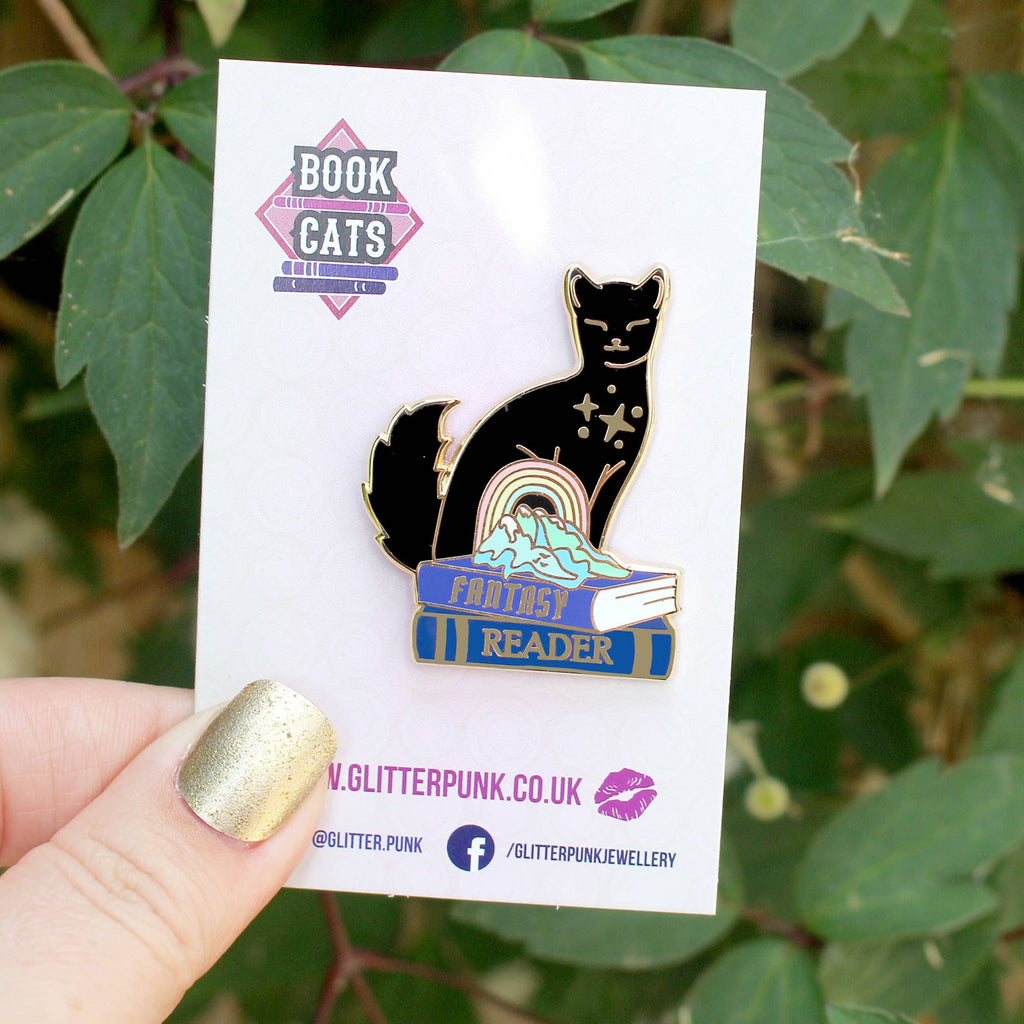 Glitter Punk - Fantasy Reader Cat Enamel Pin