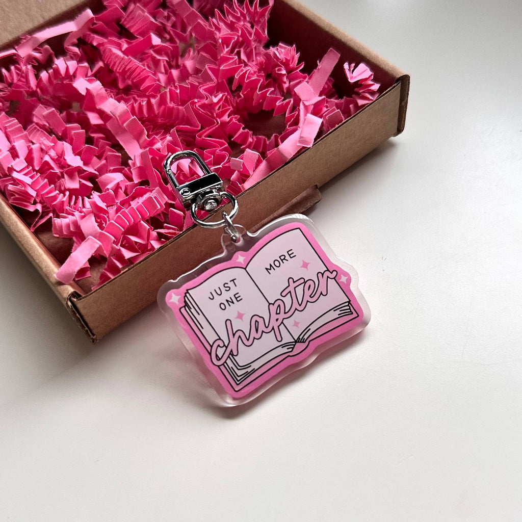 Just One More Chapter Keyring Bookworm Book Lover Pink Gift