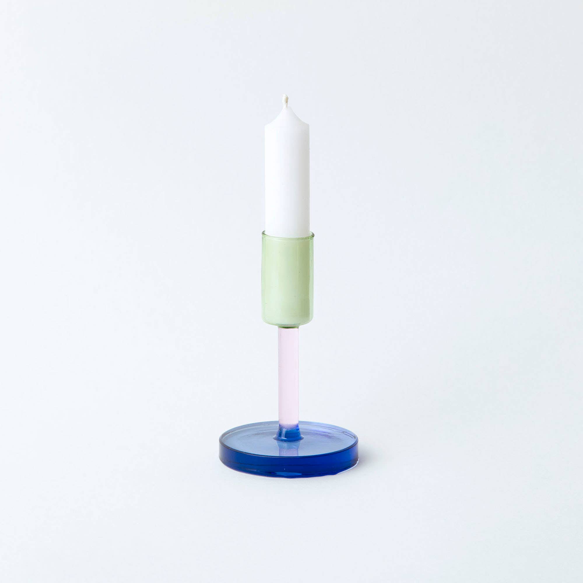 Glass Candlestick - Medium - Green & Pink