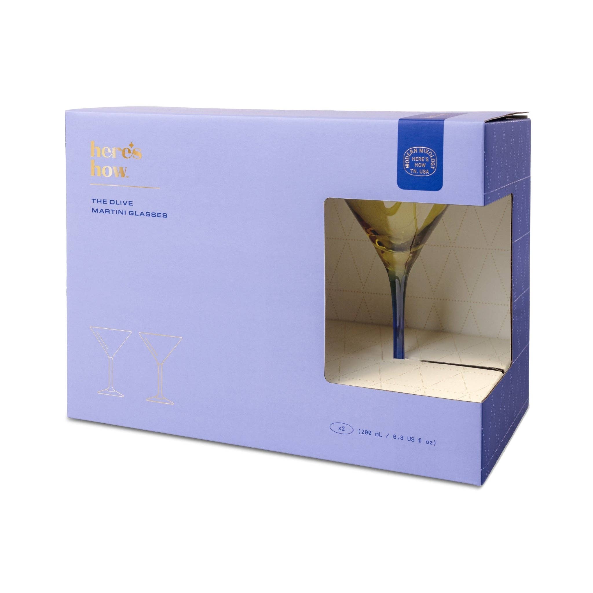 The Olive Martini Glass - Set of 2 - Olive + Cobalt
