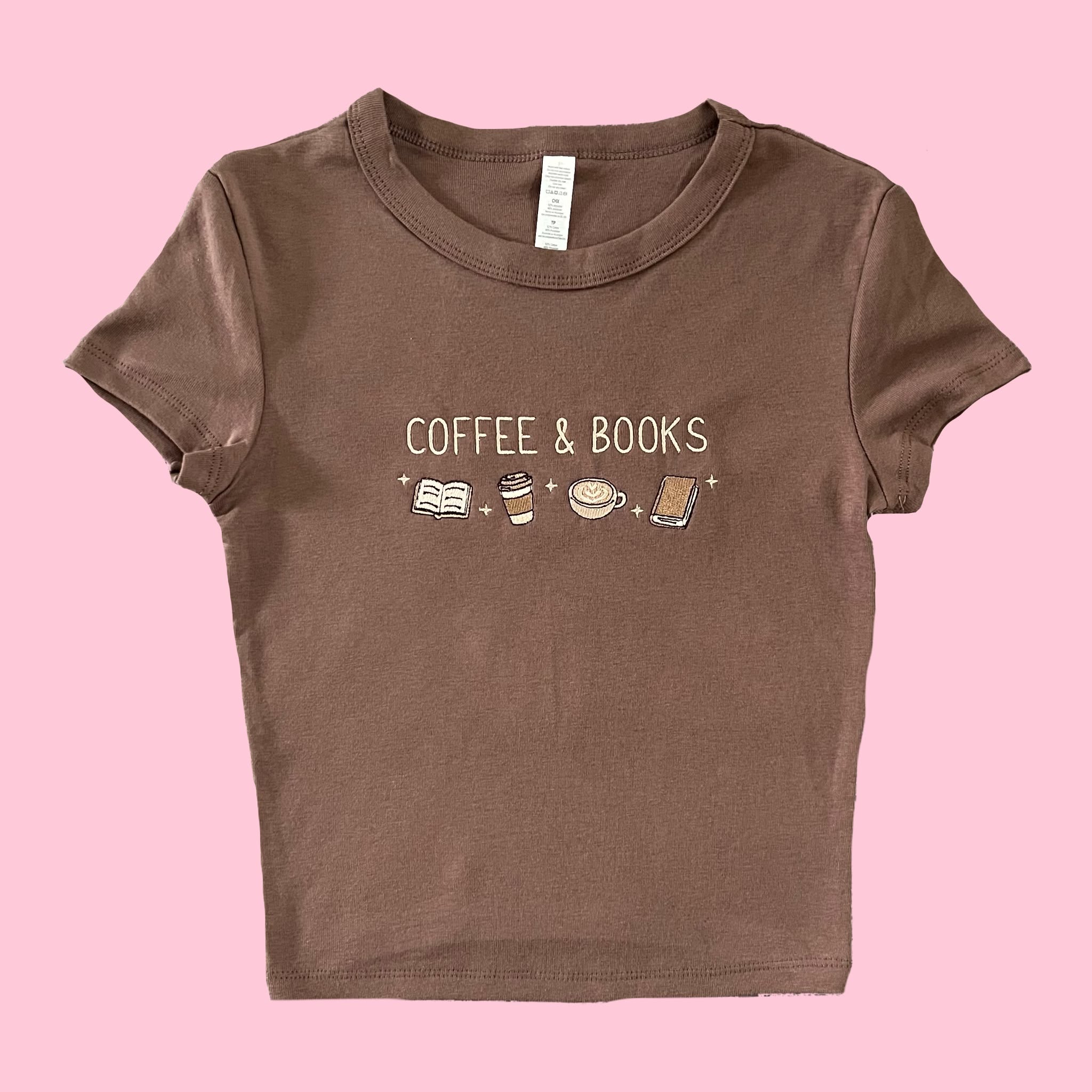 “Coffee & Books” - Embroidered brown T-Shirt