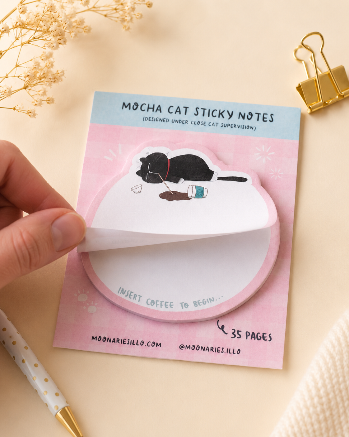 Cat Die-Cut Shaped Sticky Notes, Cat Memo Pad, 35 pages
