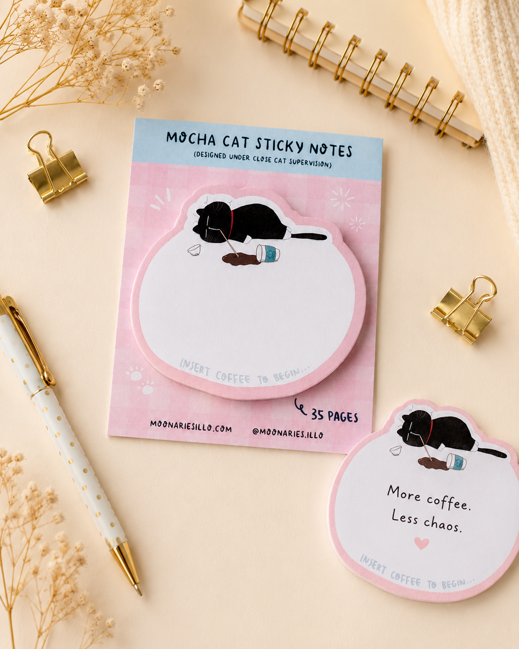 Cat Die-Cut Shaped Sticky Notes, Cat Memo Pad, 35 pages