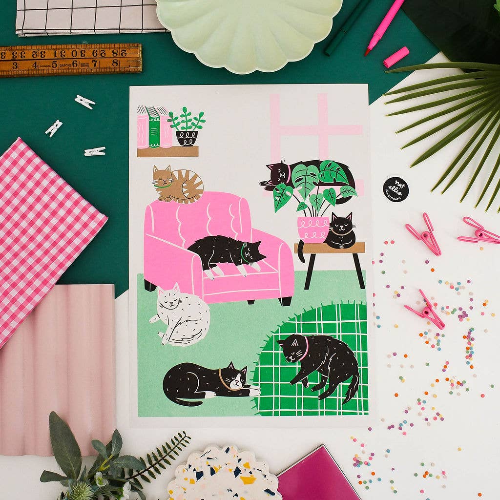 Nat ElIis Illustration - Sleepy Sunday Heavyweight Riso Print
