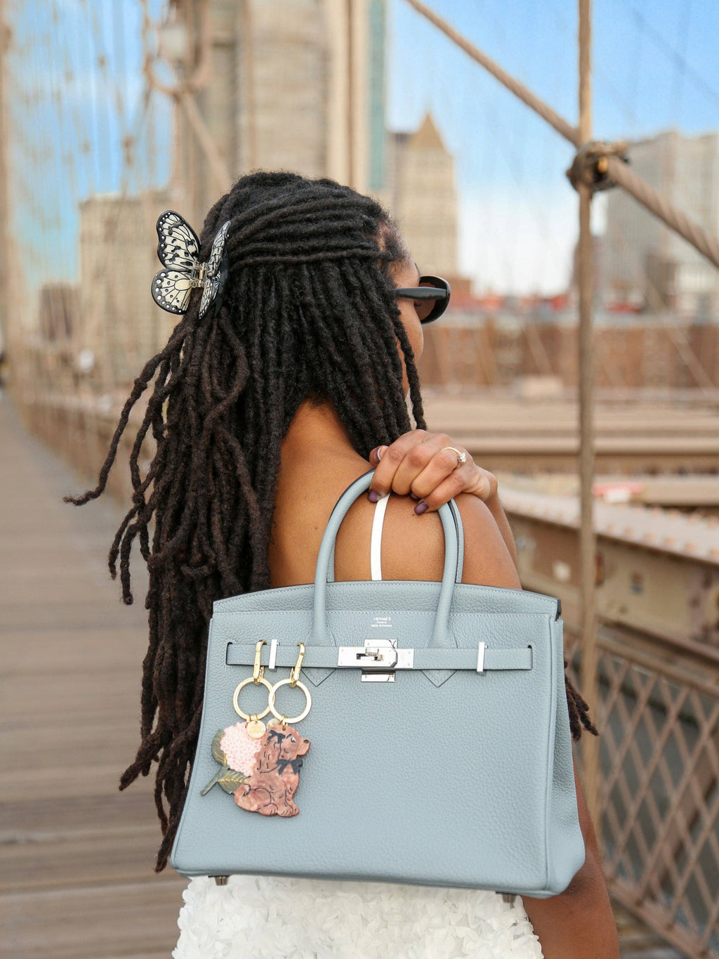 Hand-Painted Coquette Puppy Bag Charm + Keychain | Eco-Friendly