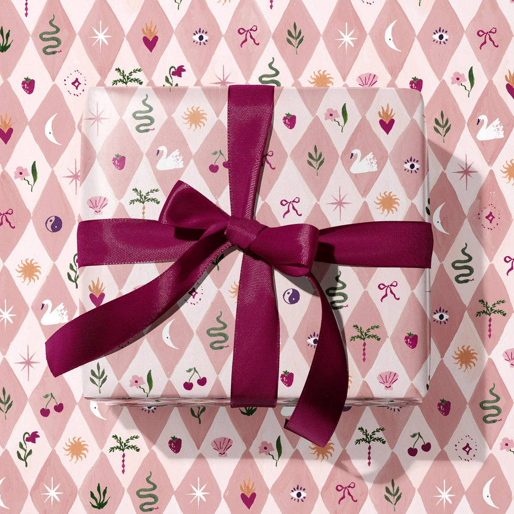 Blush Harlequin Gift Wrap | Feminine Wrapping Paper Sheets