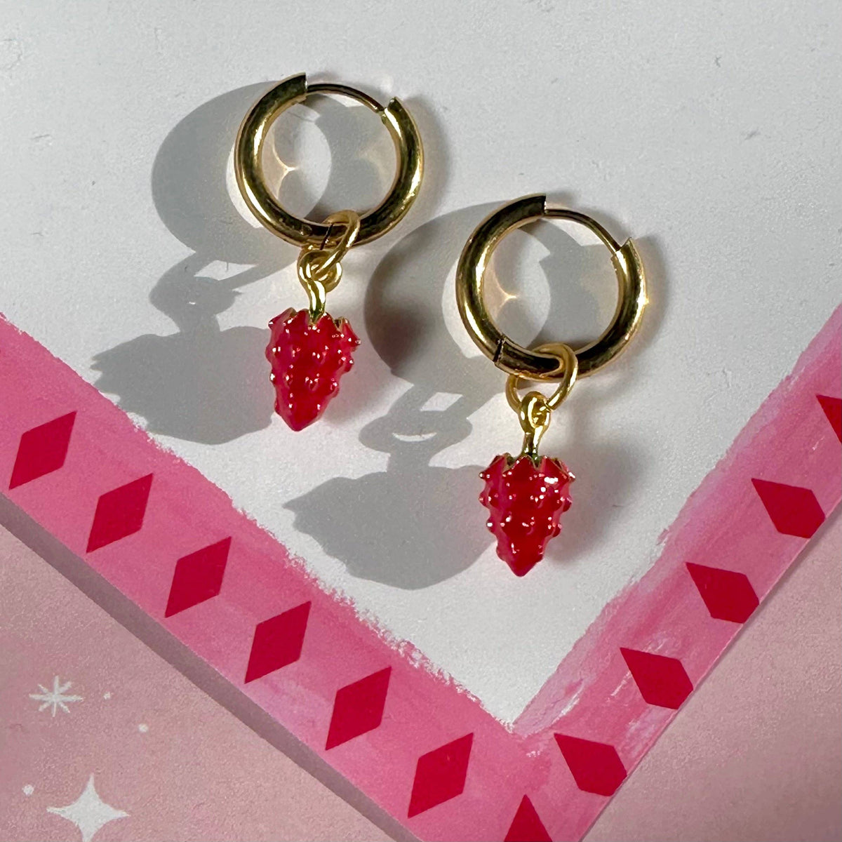 Strawberry 🍓 Detachable  Enamel Charm Hoop Earrings