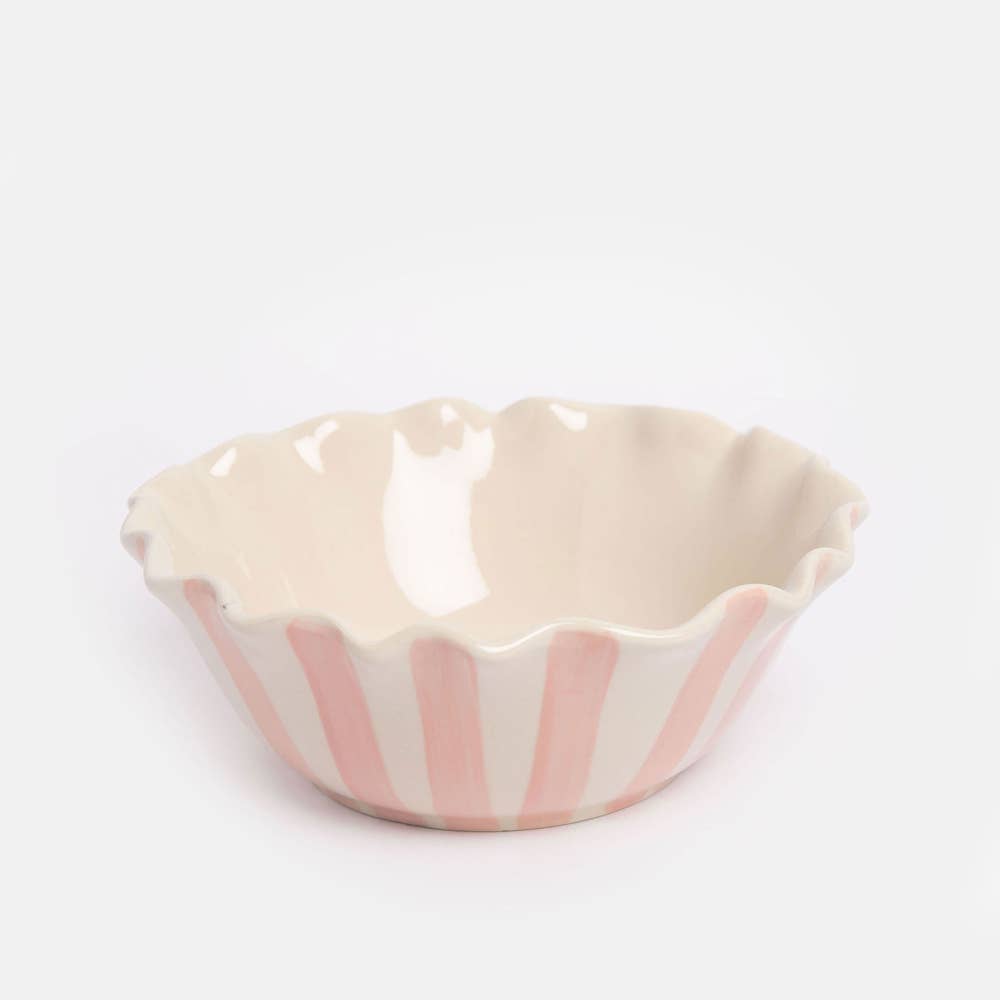 Caroline Gardner - Pink Outside Stripe /Yellow Flower Frilly Bowl