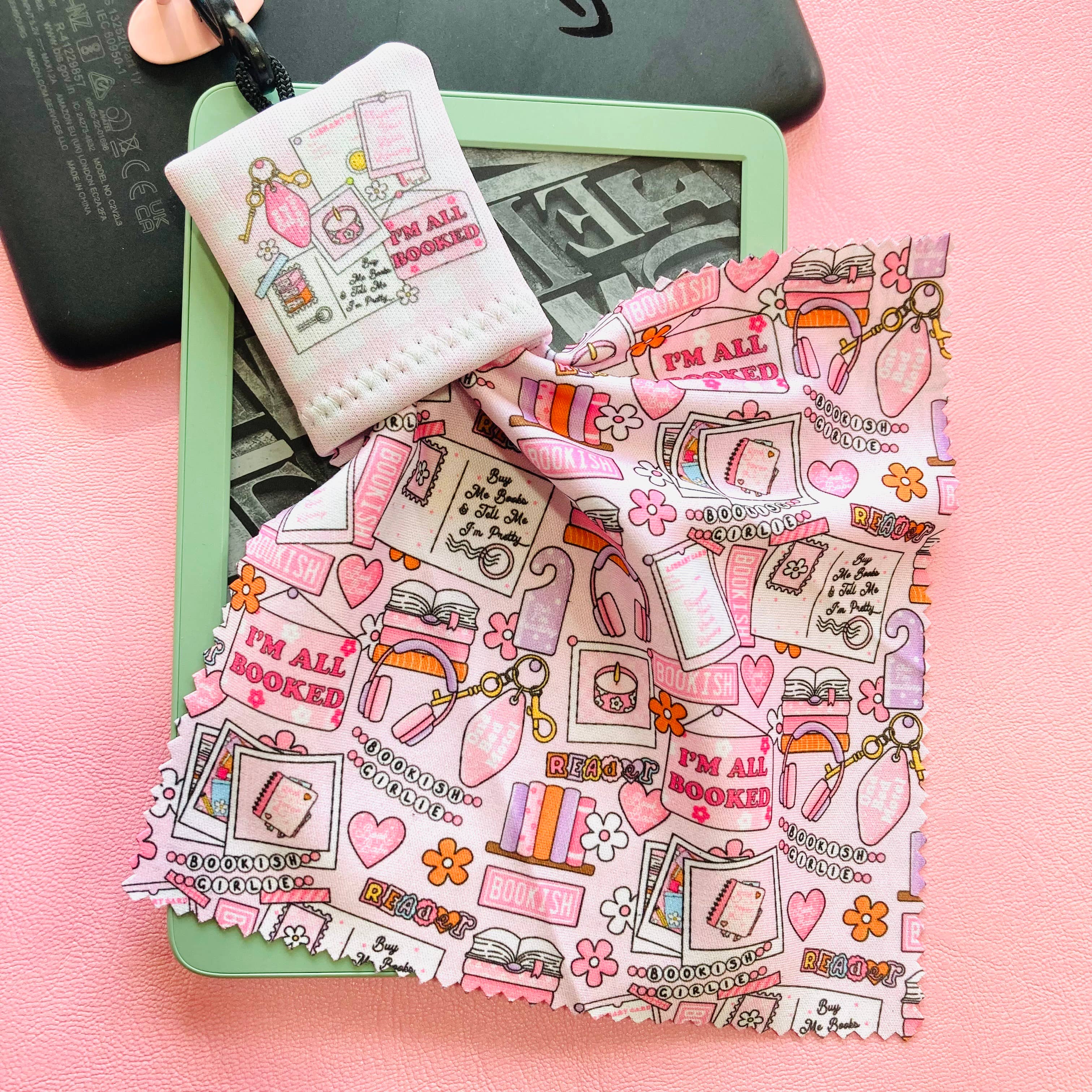 I’m All Booked Screen Cleaning Cloth with pouch keychain 