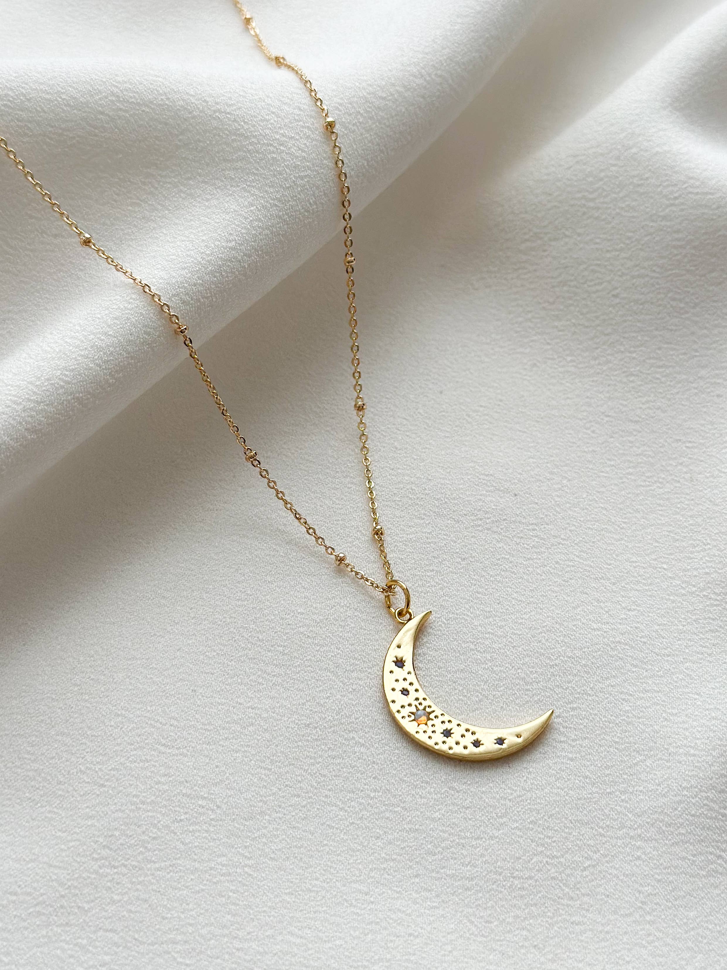 18k Gold Plated Opal Moon Necklace