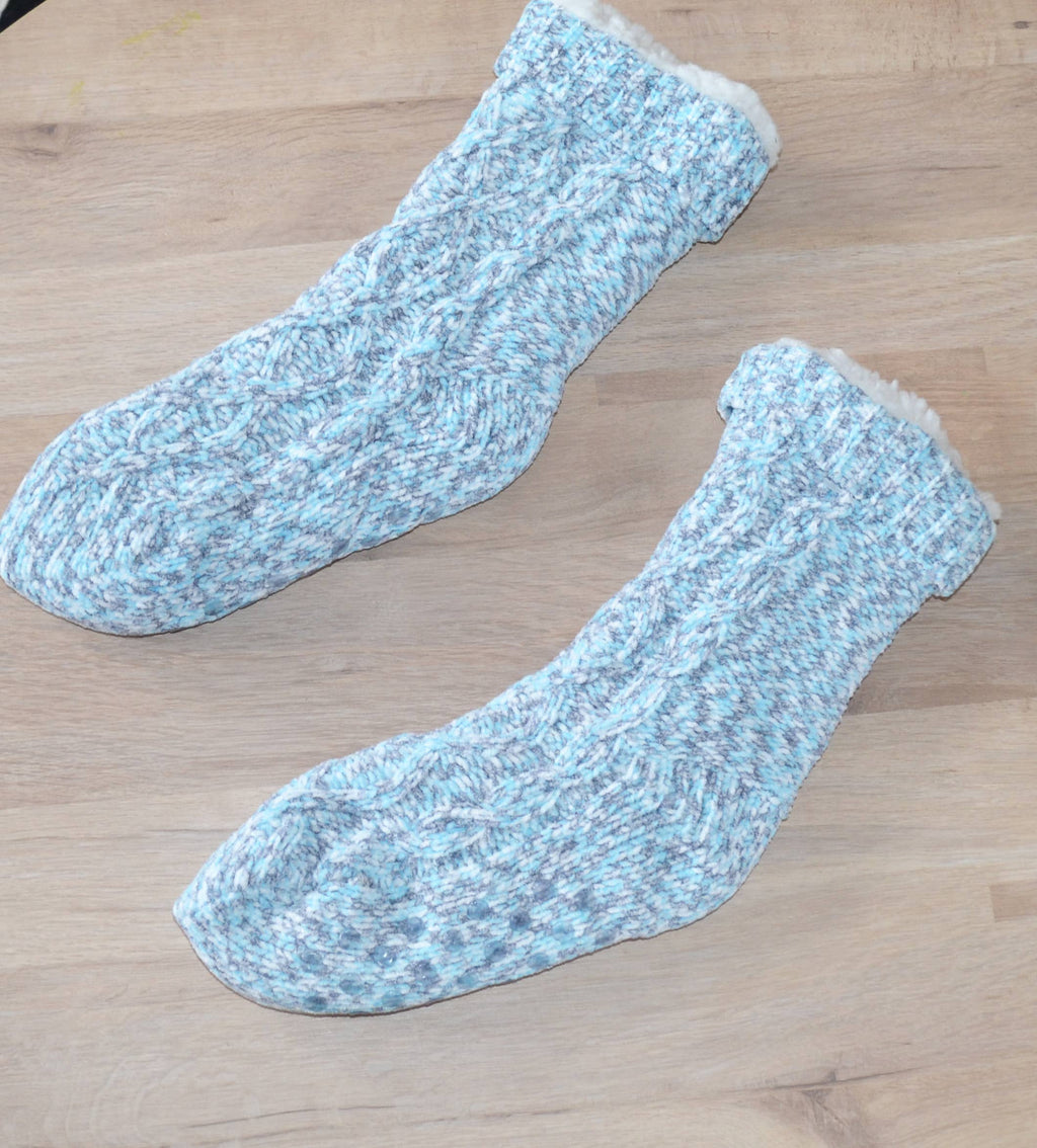Speckled Cable Knit Pom Pom Slipper Socks