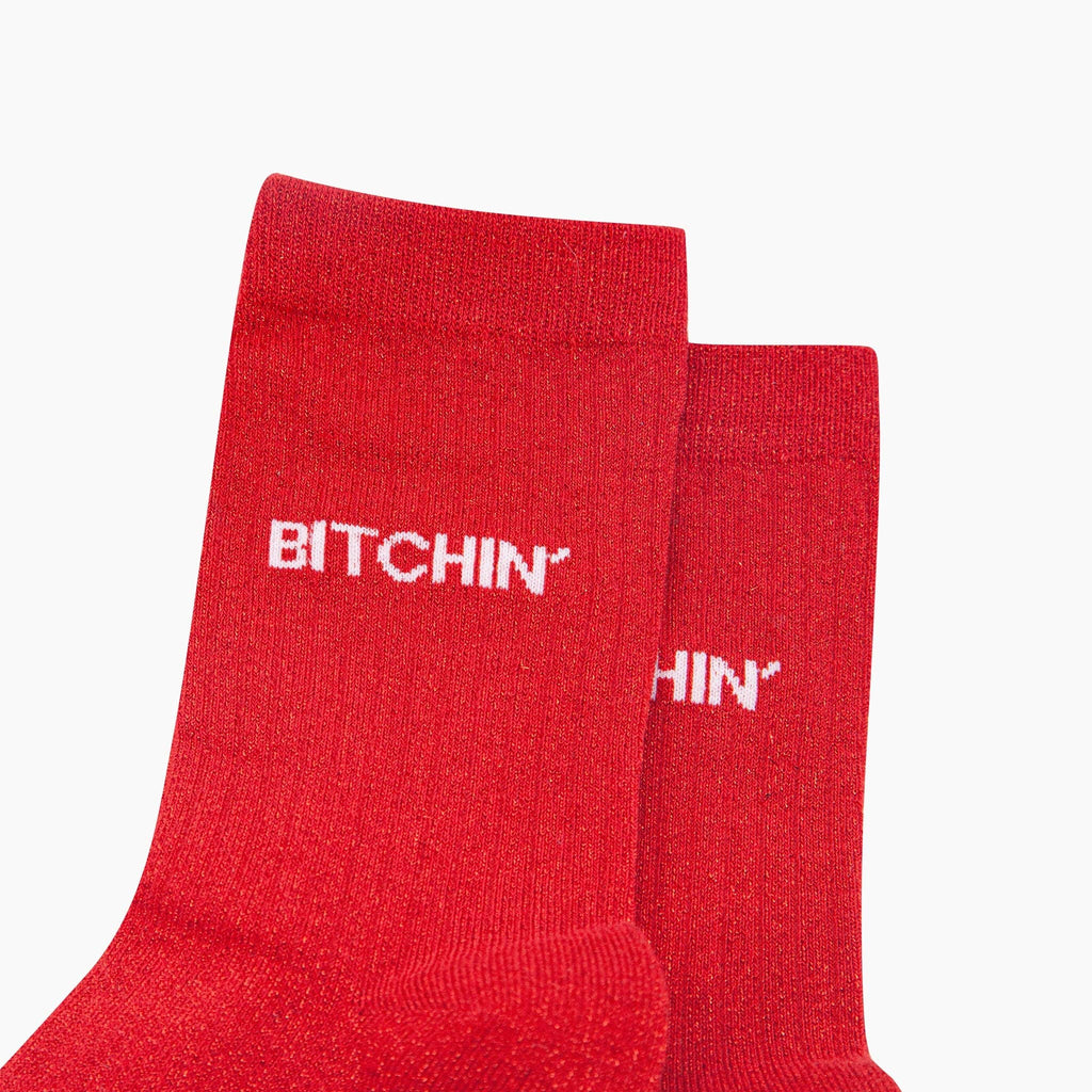 Bitchin Combed Cotton Glitter Socks in Red
