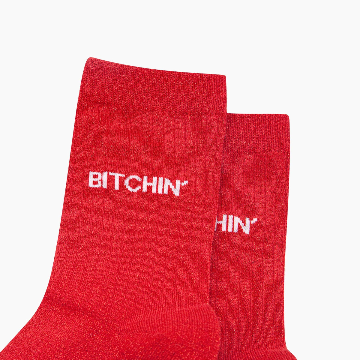 Bitchin Combed Cotton Glitter Socks in Red