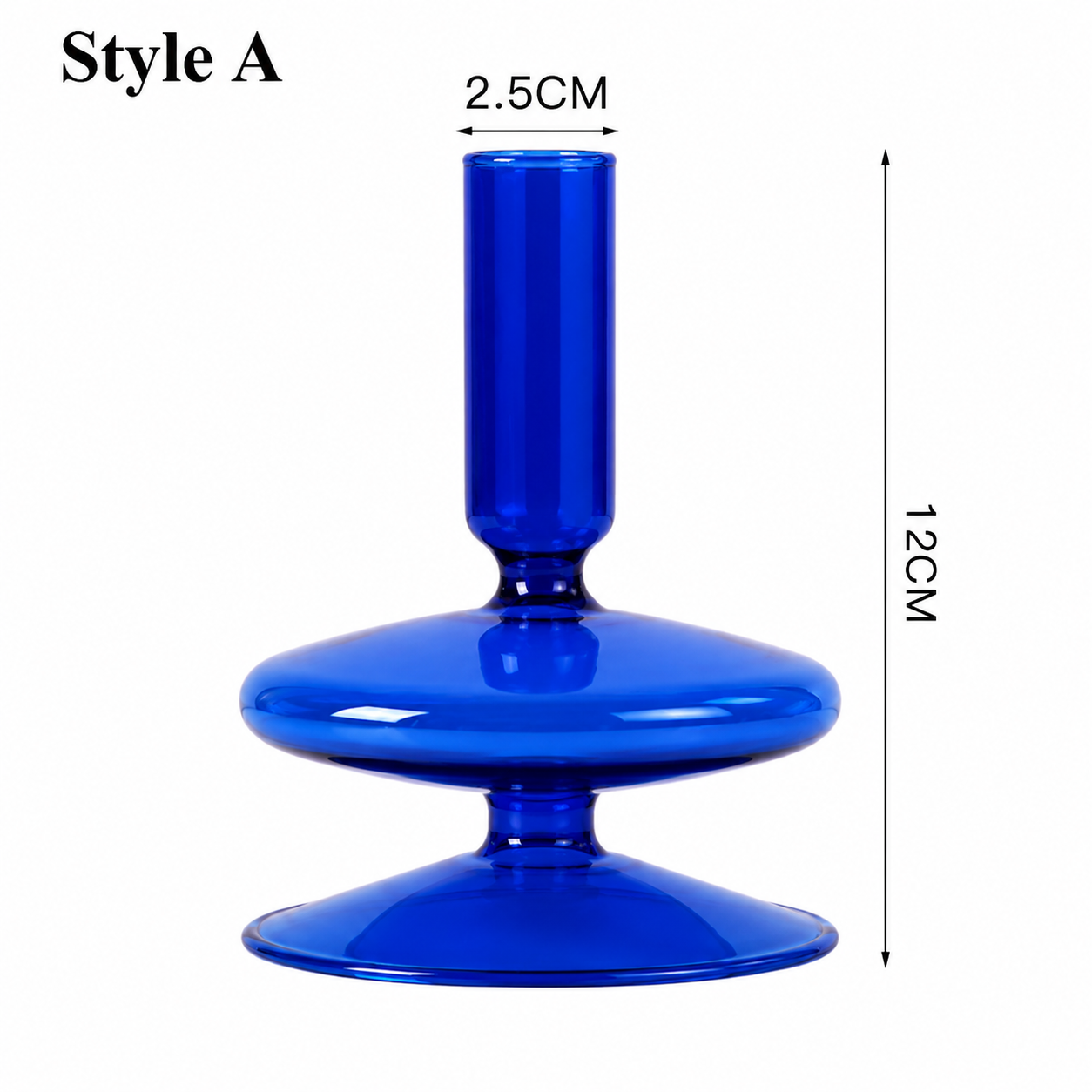 Blue Glass Candlestick Holder / Vase - Modern Candle Stand