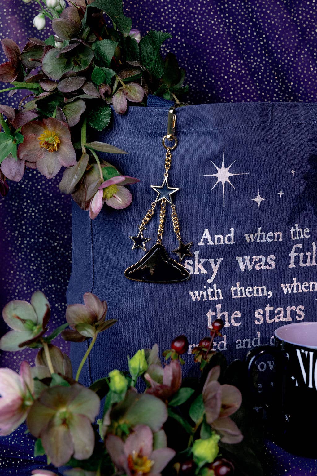 Sarah J Maas Enamel Bag Charm, Mountains Stars