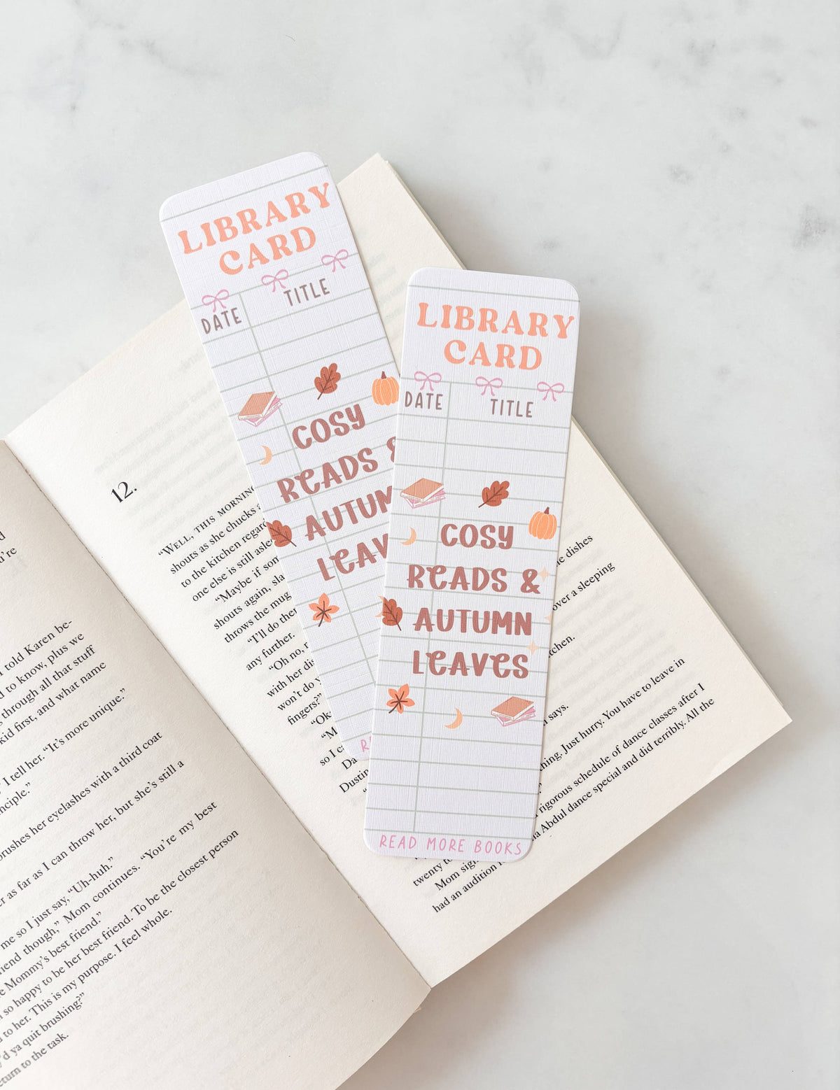 Cosy Reads & Autumn Leaves Library Card Bookmark