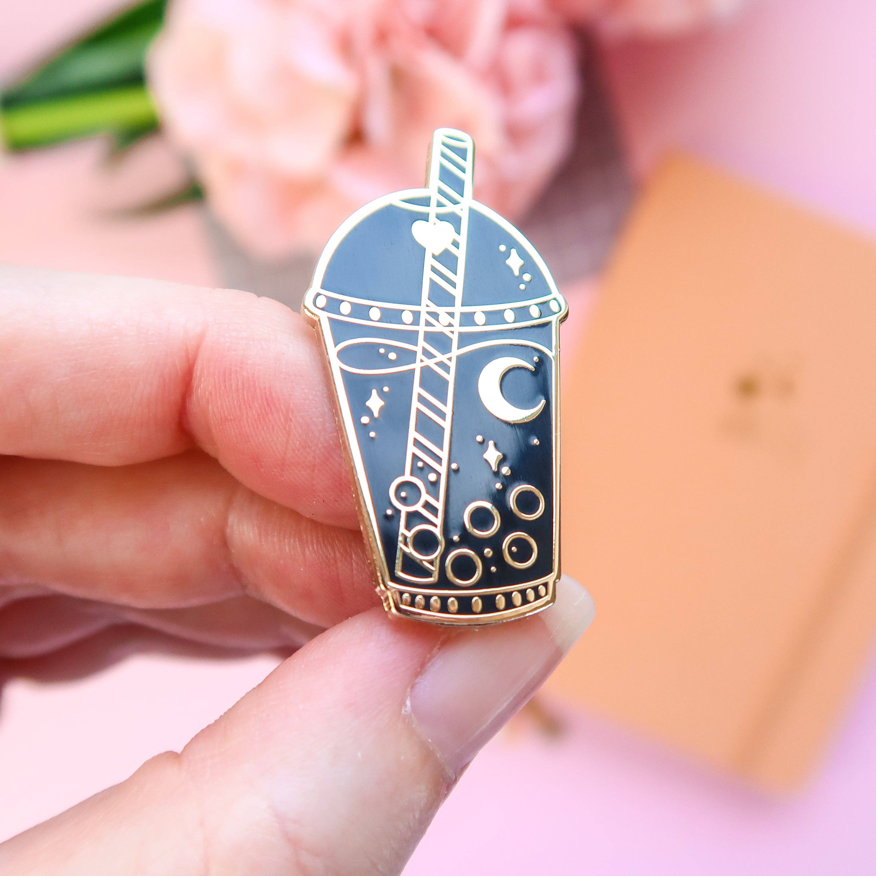Black Celestial Boba Enamel Pin