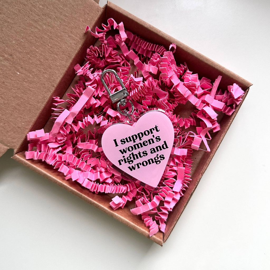 Women’s Rights and Wrongs Keyring Funny Pink Heart Gift