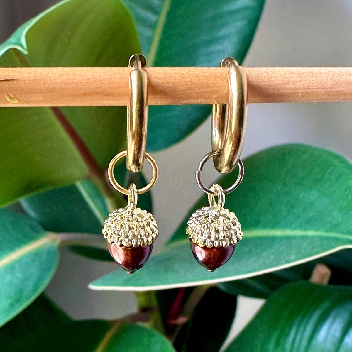 Autumn Acorn 🍂 Detachable Enamel Charm Hoop Earrings
