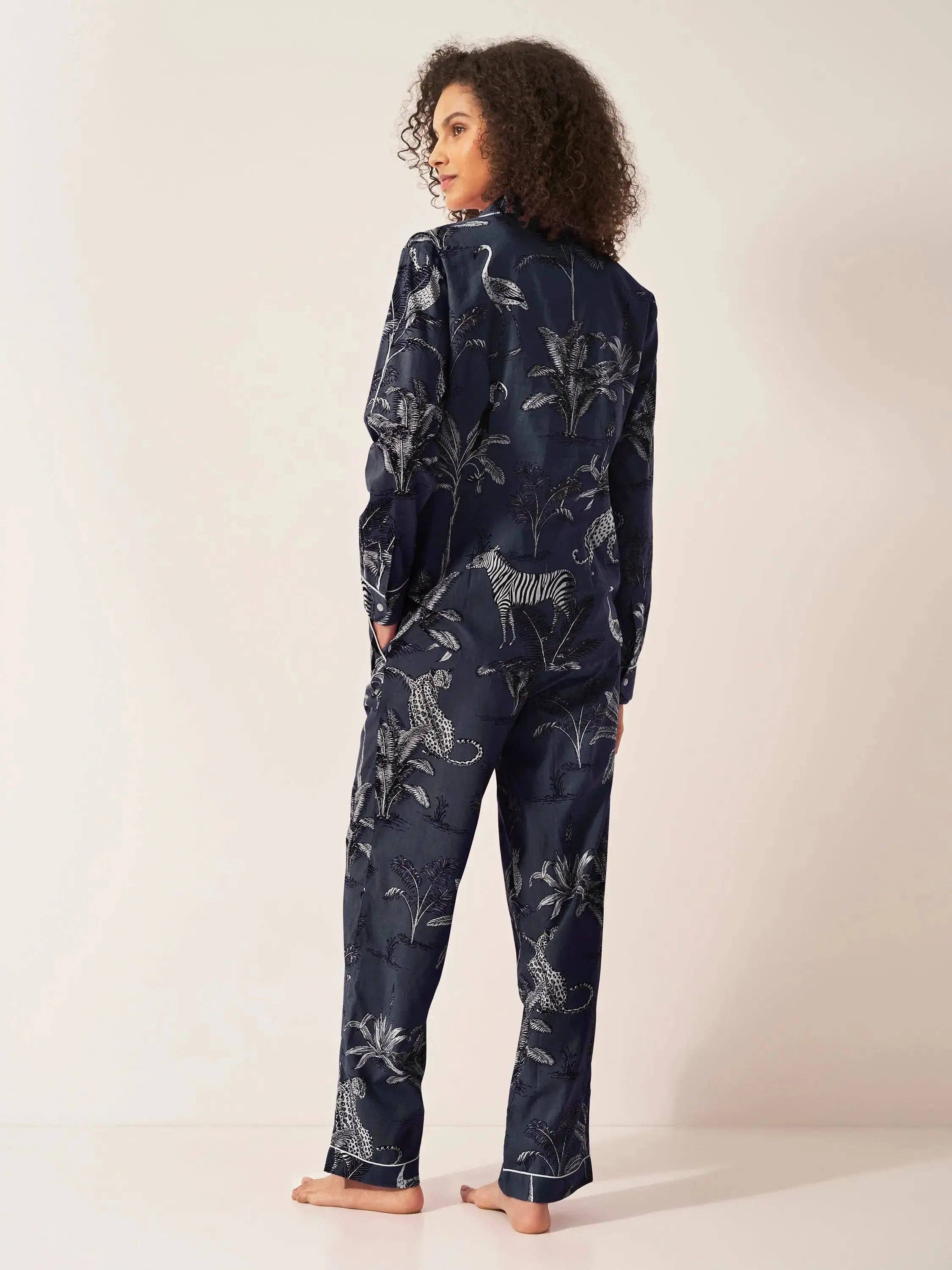 "Book Lover" Navy Jungle Pyjama Trouser Set with sleep mask