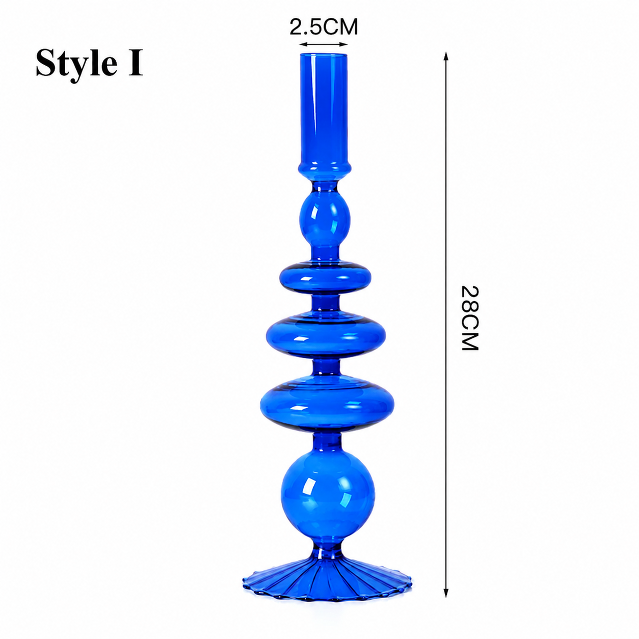 Blue Glass Candlestick Holder / Vase - Modern Candle Stand