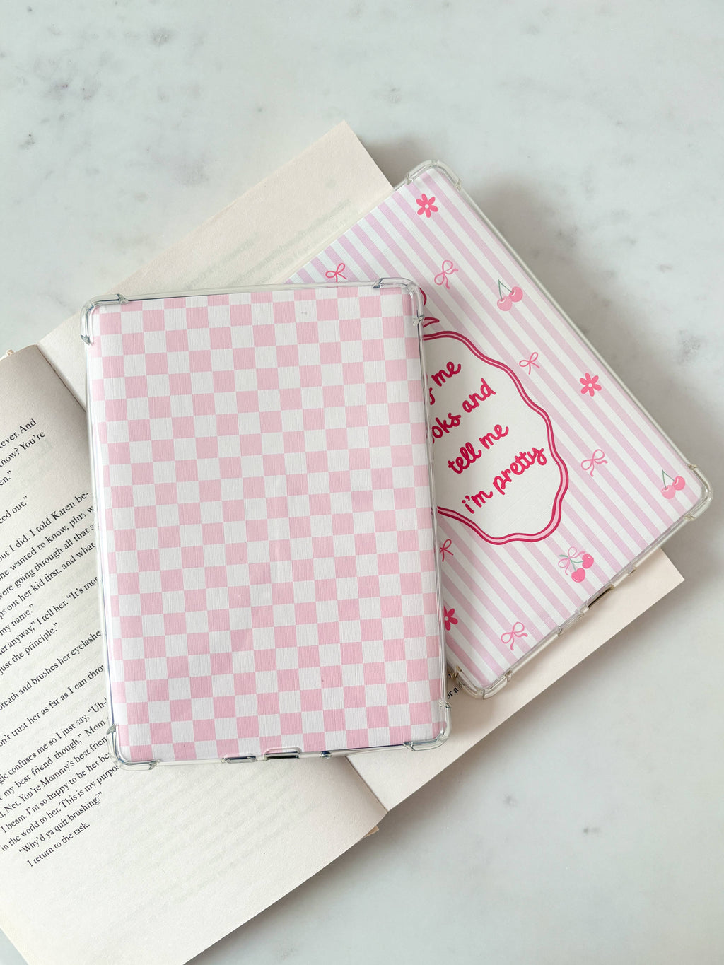 Fleurs on Sunday - Pink Checkered Gingham Kindle Insert