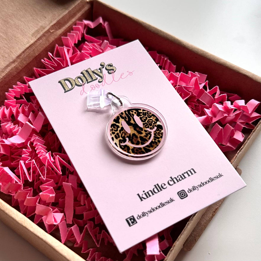 Kindle Charm - Leopard Smiley Face Book Club Reading Gift