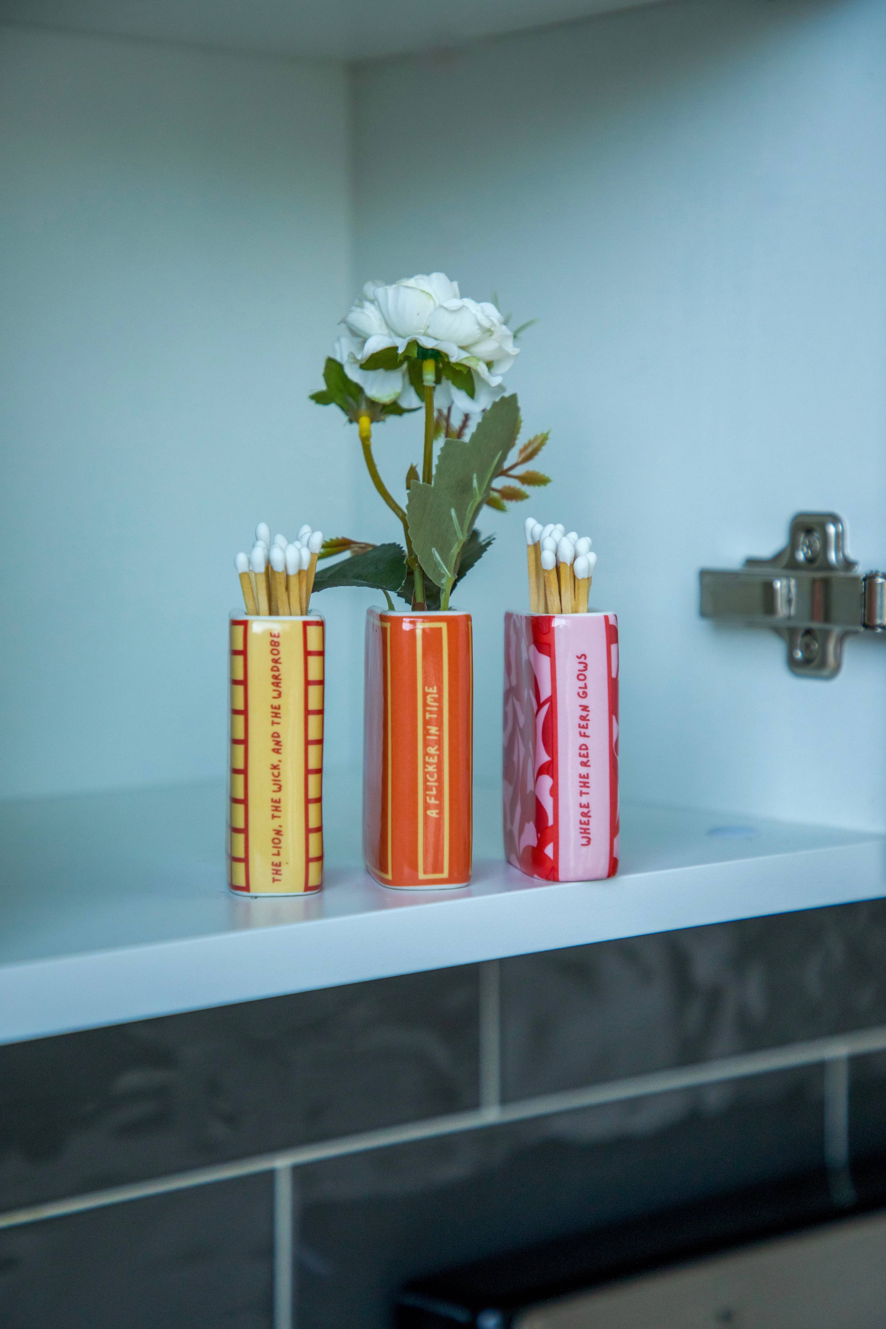 Ceramic Book-Shaped Match Holder & Bud Vase