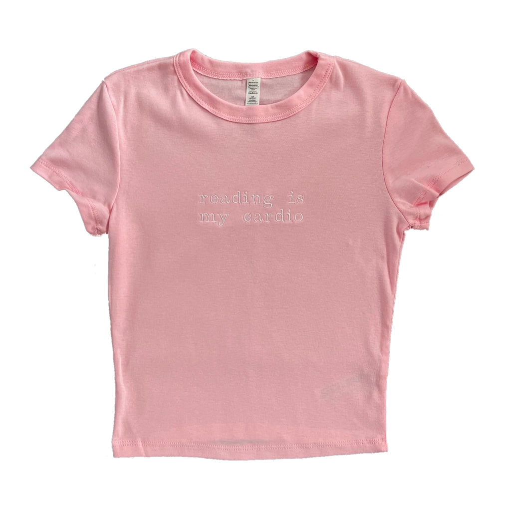 “reading is my cardio” - Embroidered light pink T-Shirt