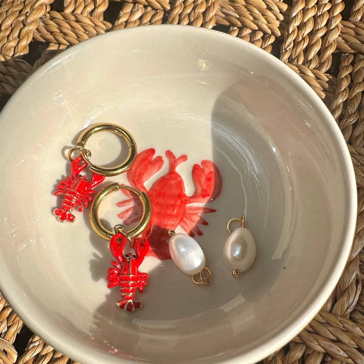 🦞 Lobster Coastal ✨ Detachable Enamel Charm Hoop Earrings