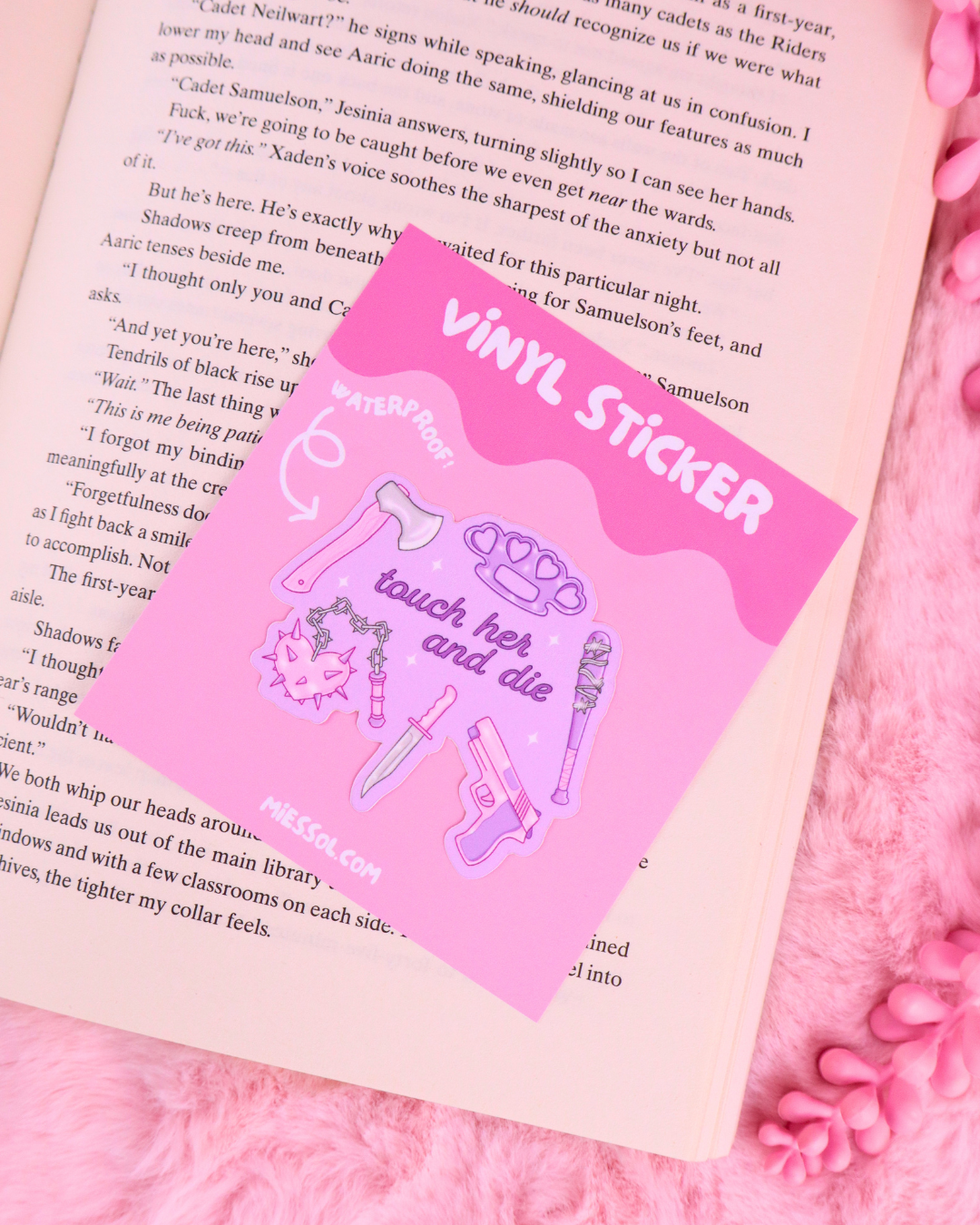 Touch Her And Die Vinyl Waterproof Bookish Sticker 