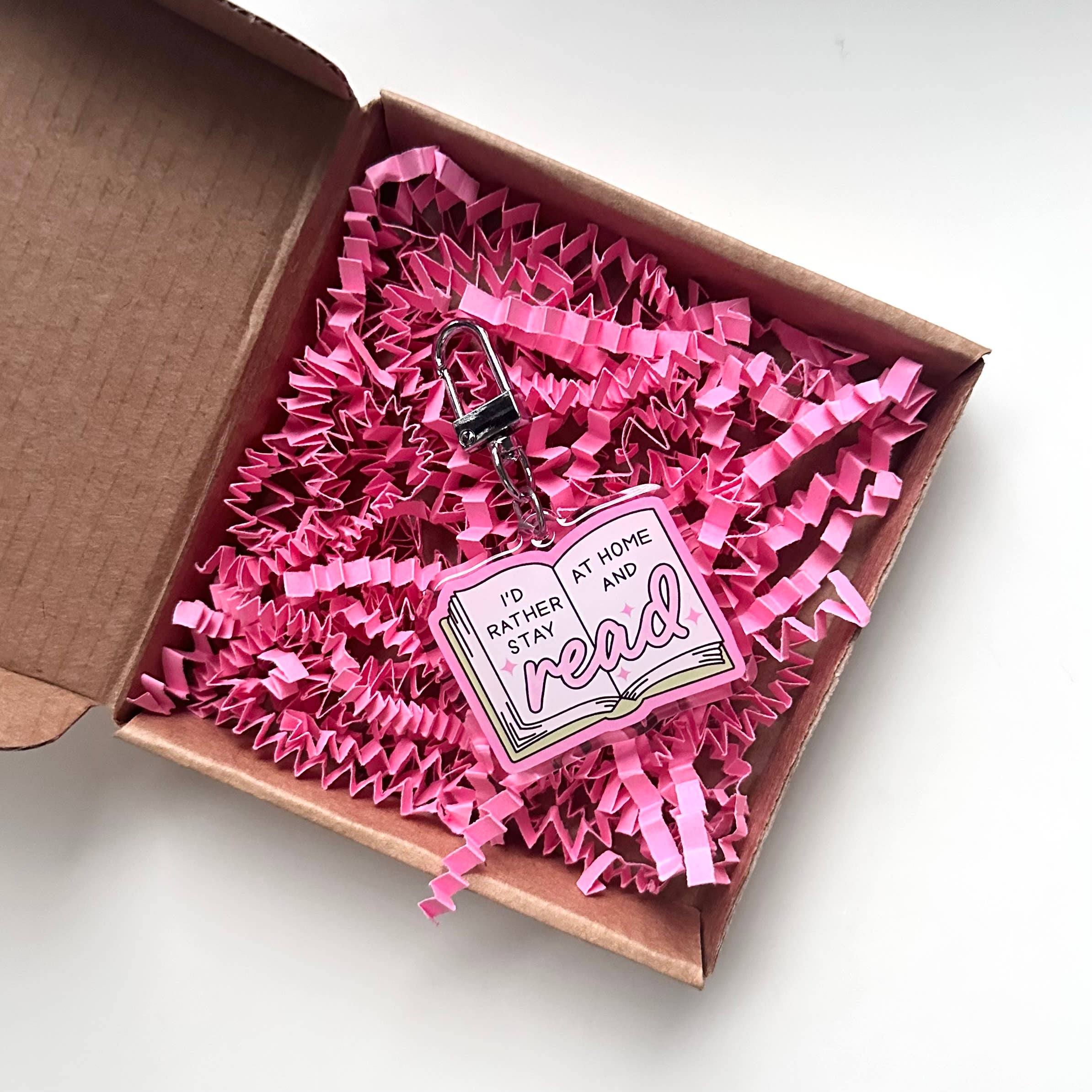 Stay Home and Read Keyring Reading Pink Bookworm Gift