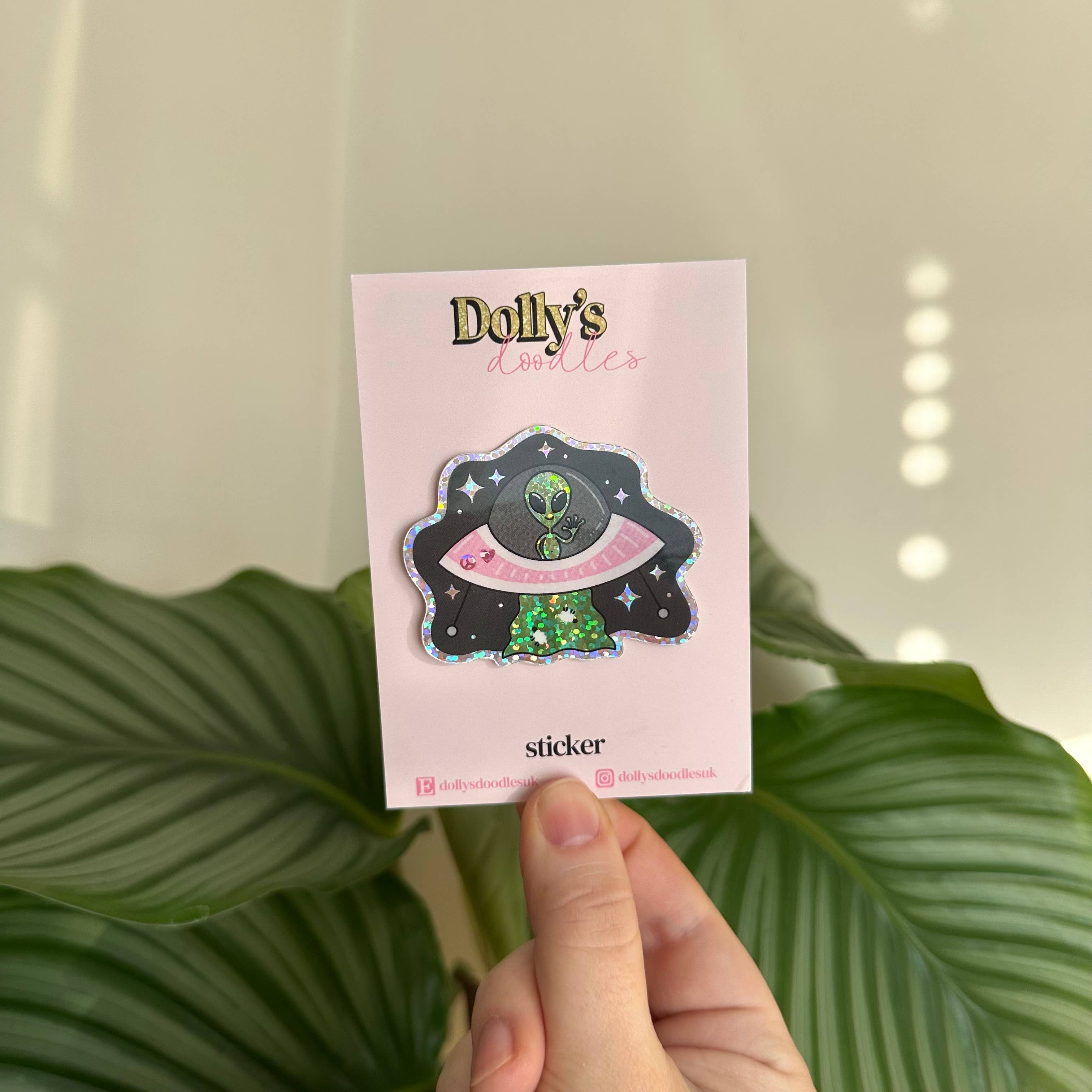 Holographic Sticker | Pink Alien UFO Spaceship UFO Gift