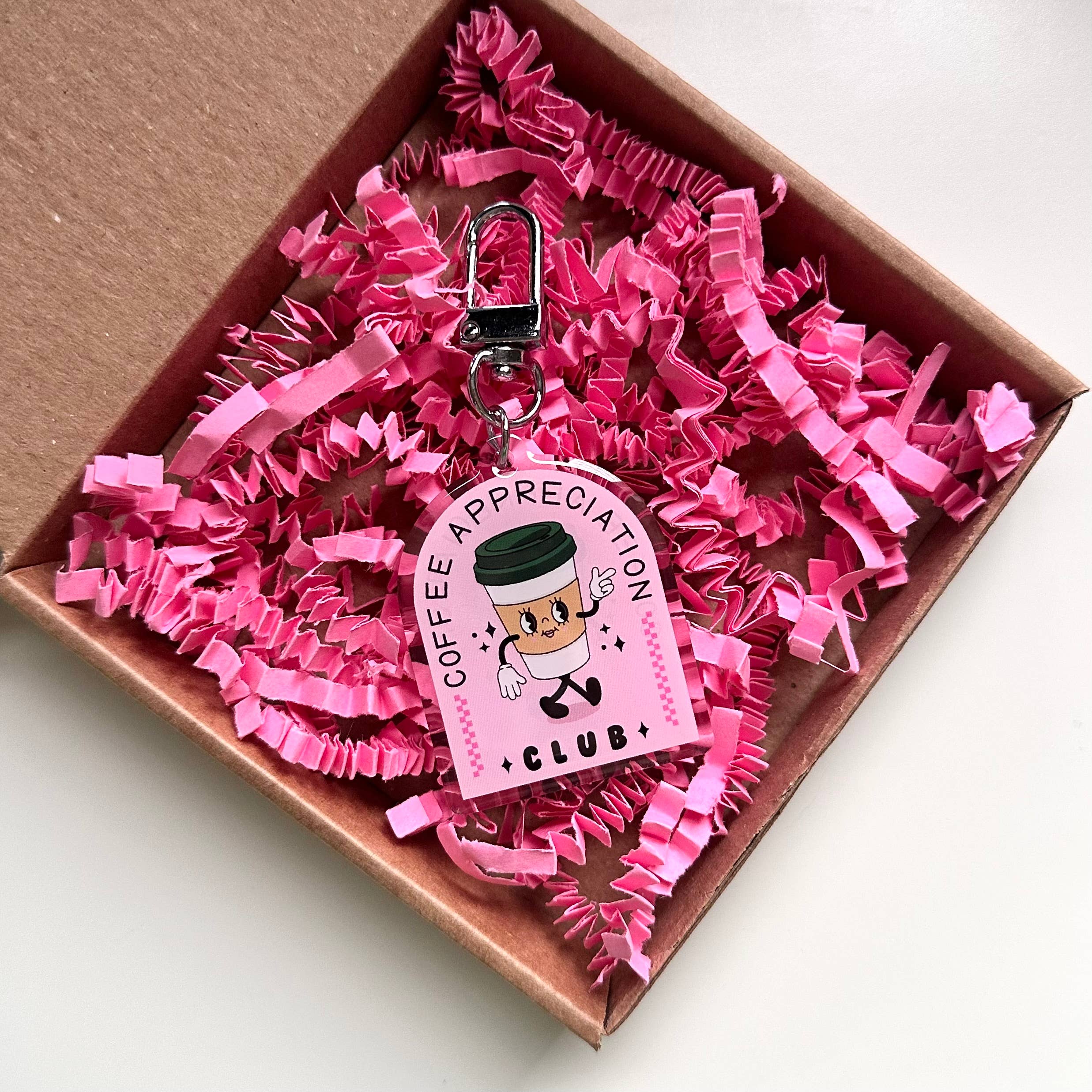 Coffee Club Keyring Caffeine Retro Aesthetic Cute Pink Gift