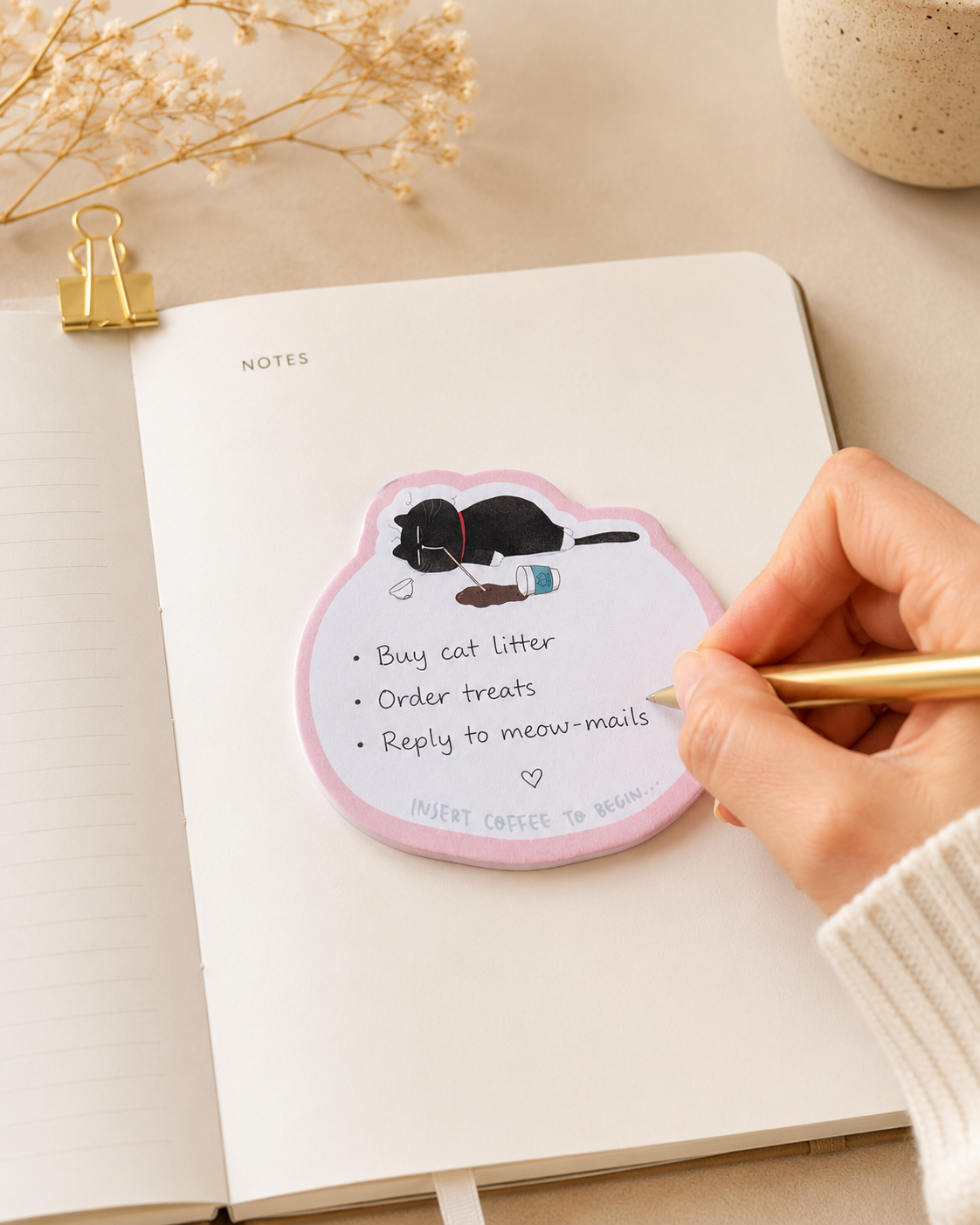 Cat Die-Cut Shaped Sticky Notes, Cat Memo Pad, 35 pages