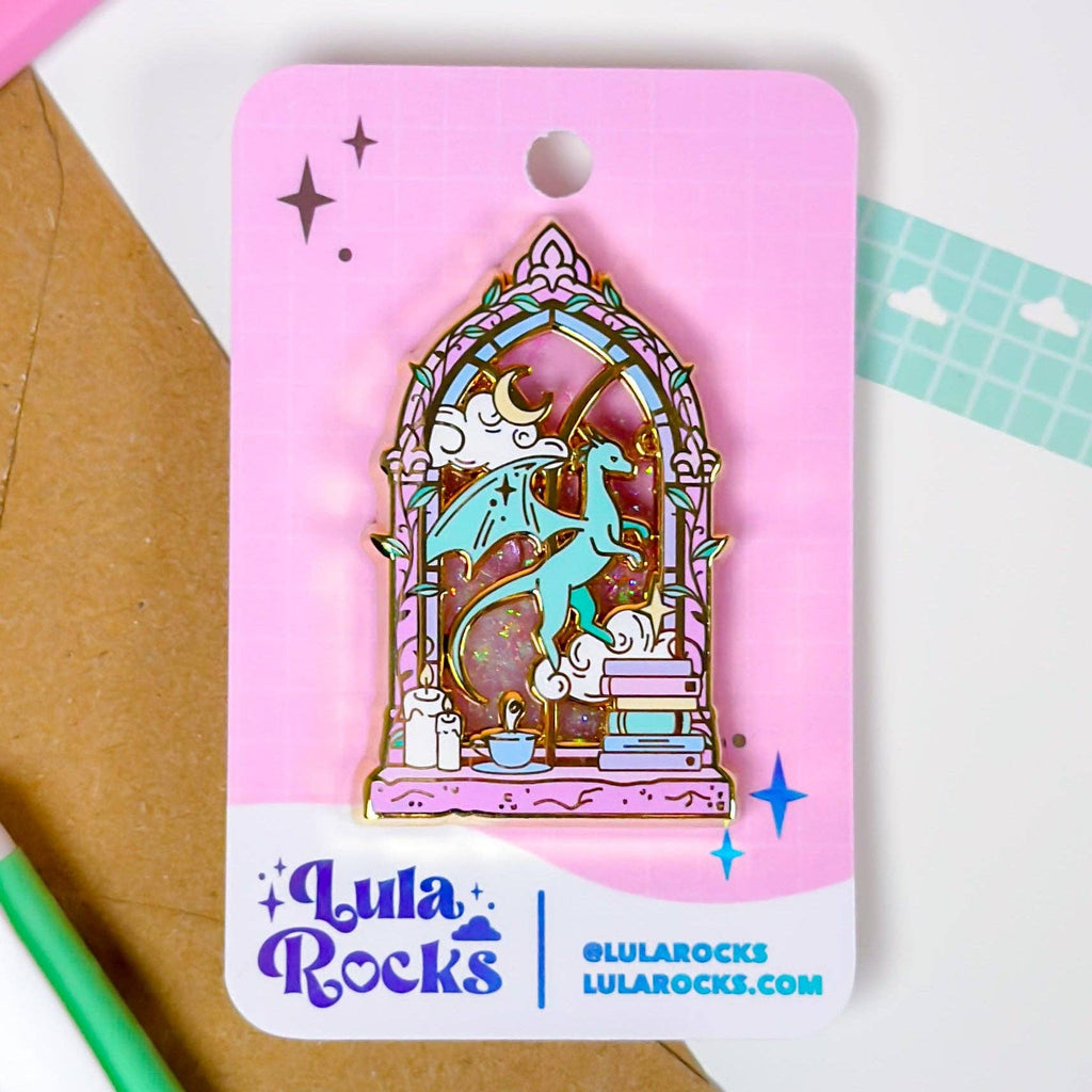 Library Window Liquid Glitter Enamel Pin – Bookish Fantasy Pin